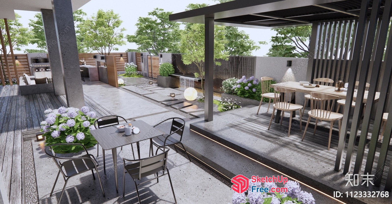 Modern Outdoor Dining And Seating Area 3D SketchUp File