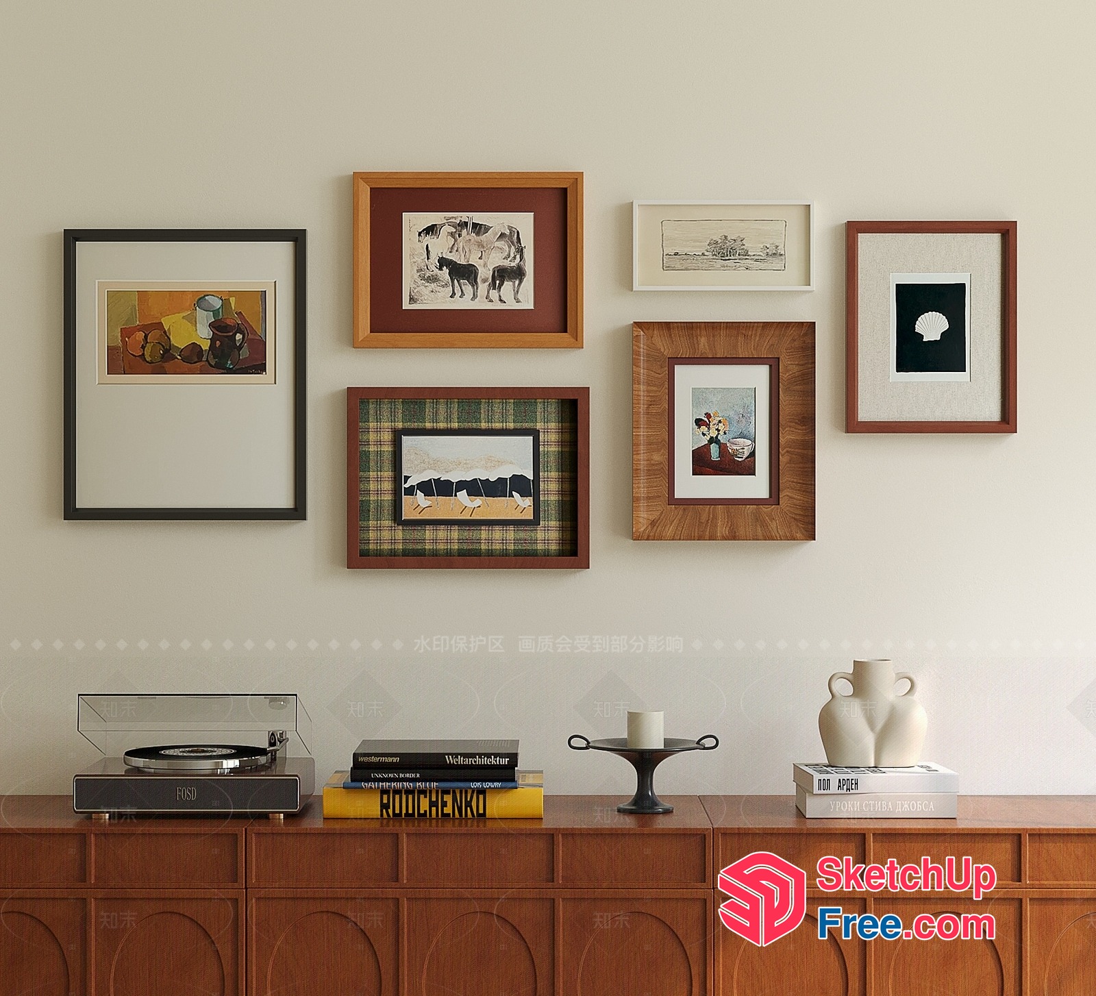 Artwork Collection Over Sideboard 3D SketchUp File