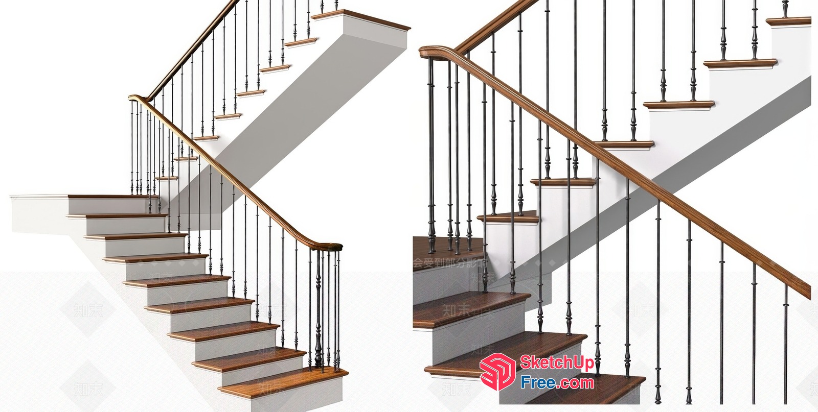Elegant Staircase With Wood And Metal Accents 3D SketchUp File