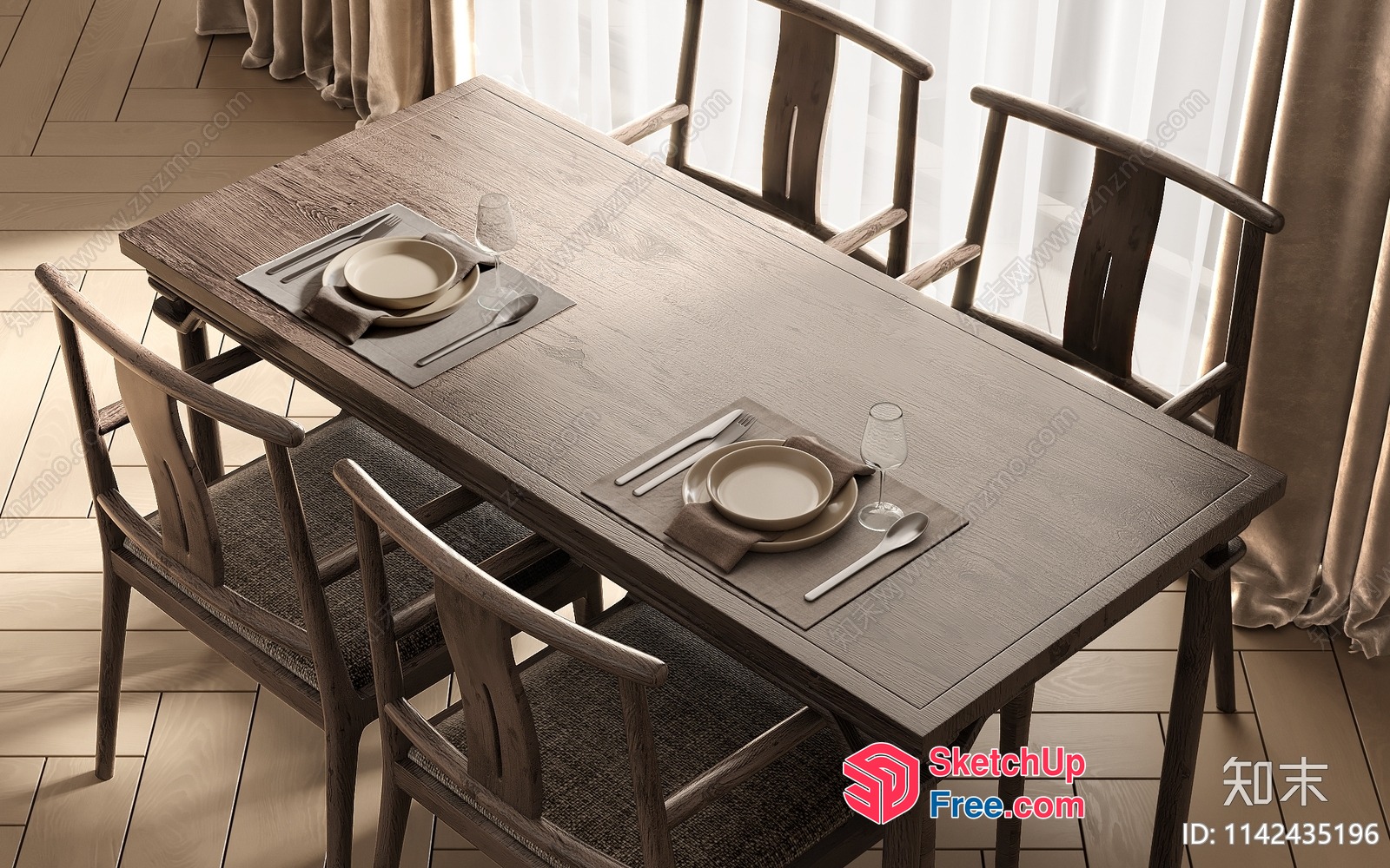 Dining Table Set For Four 3D SketchUp File