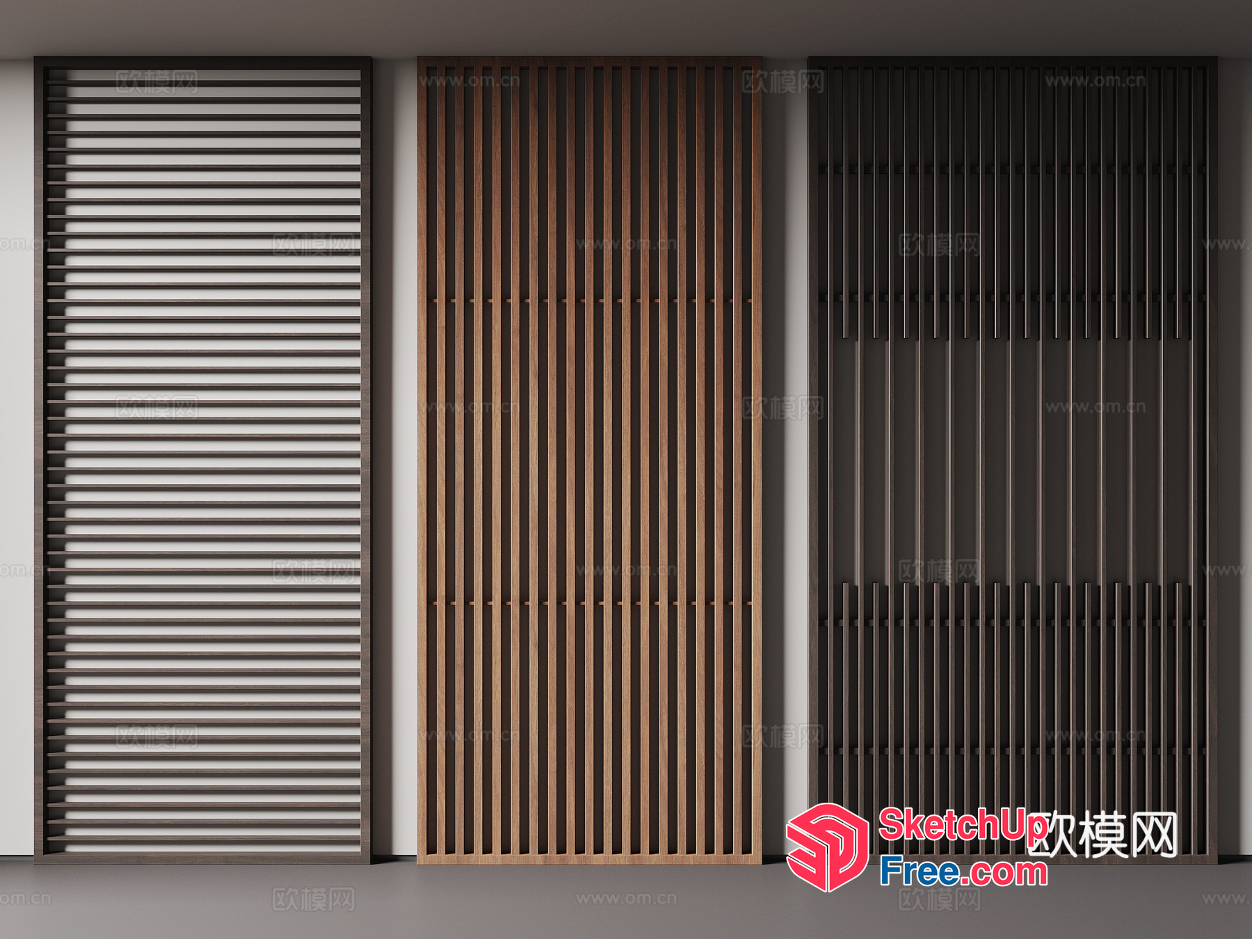 Partition Screen With Slatted Wood And Metal Accents 3D SketchUp File