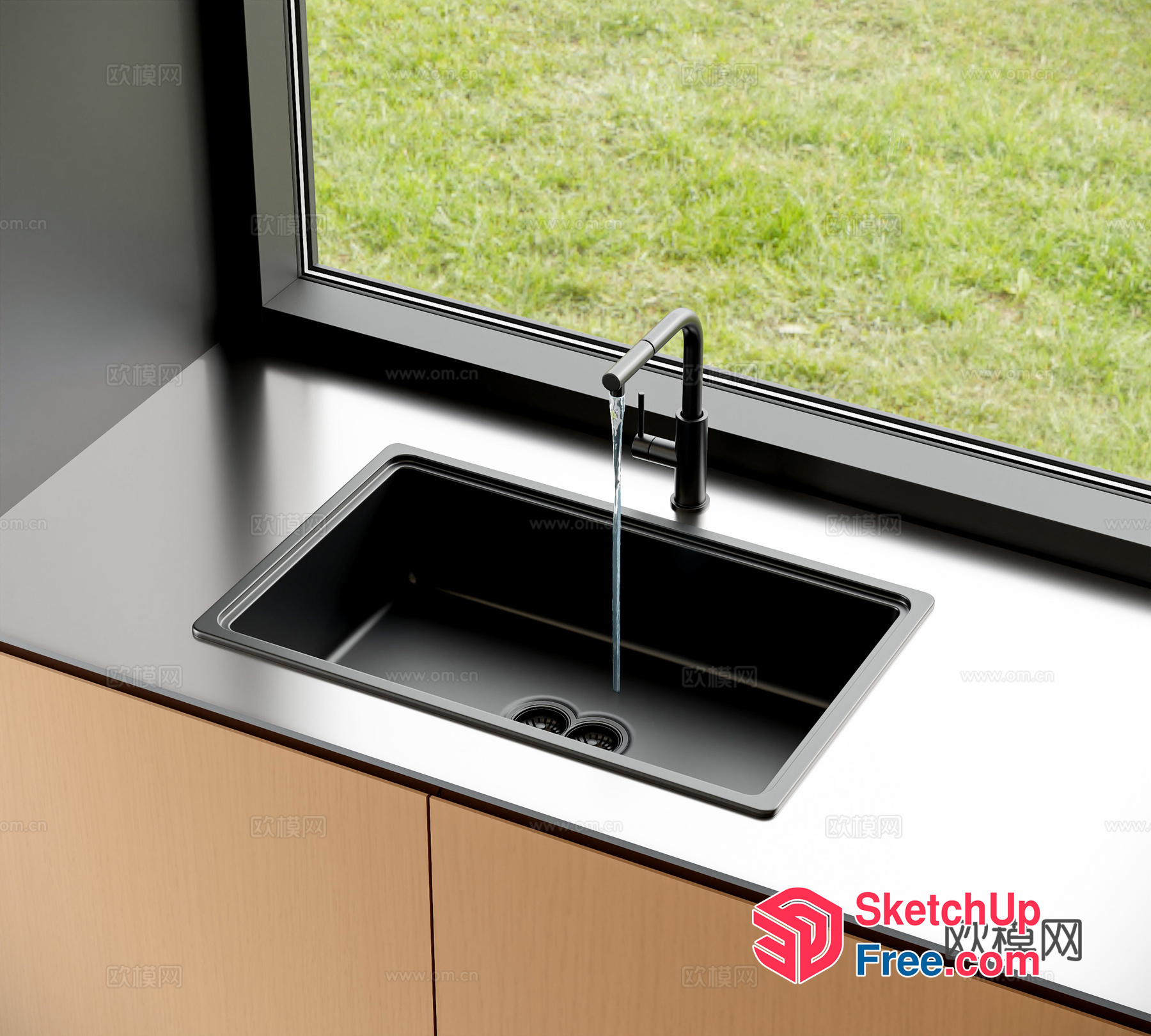 Modern Kitchen Sink With Faucet And Window View 3D SketchUp File