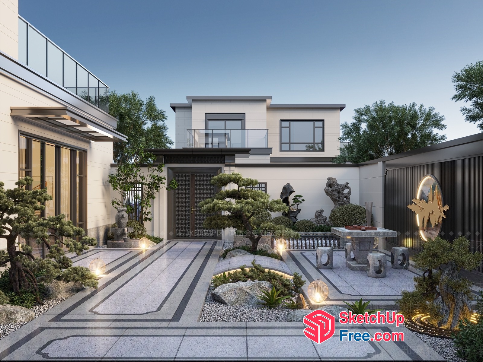 Modern Japanese-Inspired Villa With Elegant Outdoor Decor 3D SketchUp File
