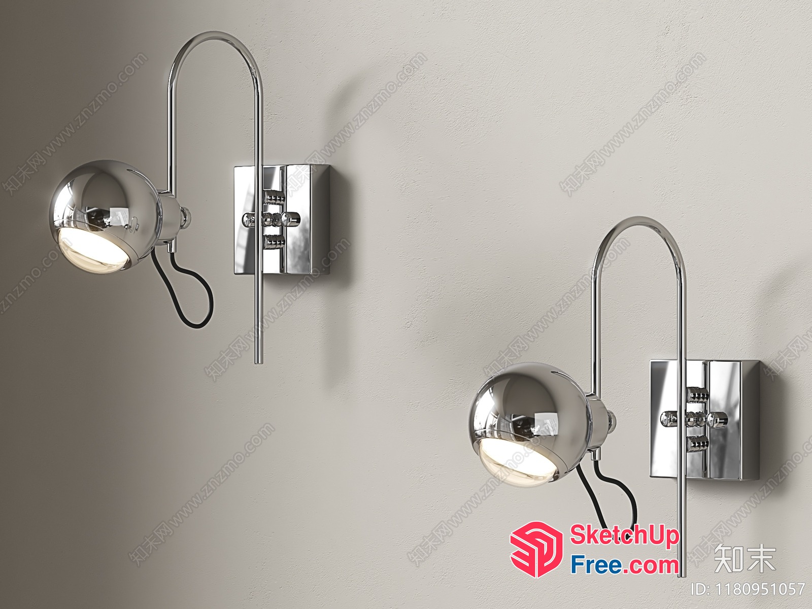 Sleek Modern Silver Wall Sconces With Arc And Sphere Details 3D SketchUp File