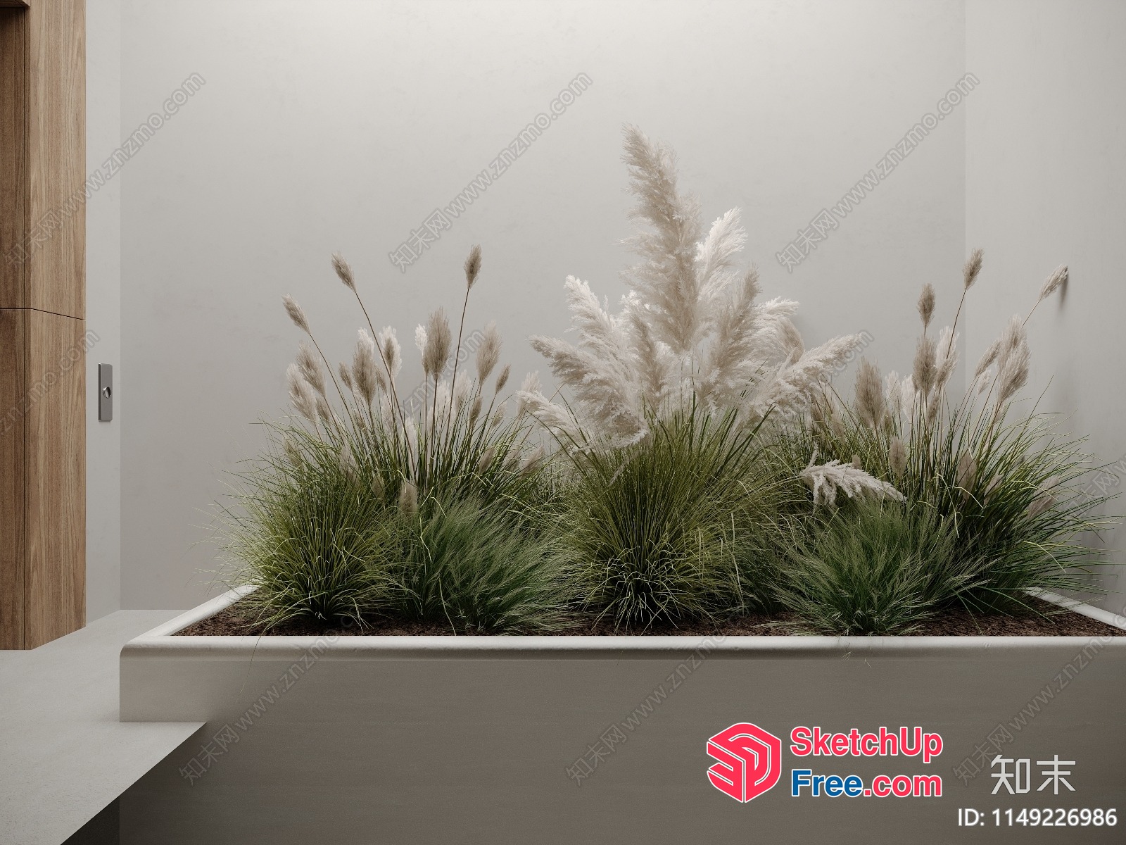 Minimalist Interior With Potted Plants And Grasses 3D SketchUp File
