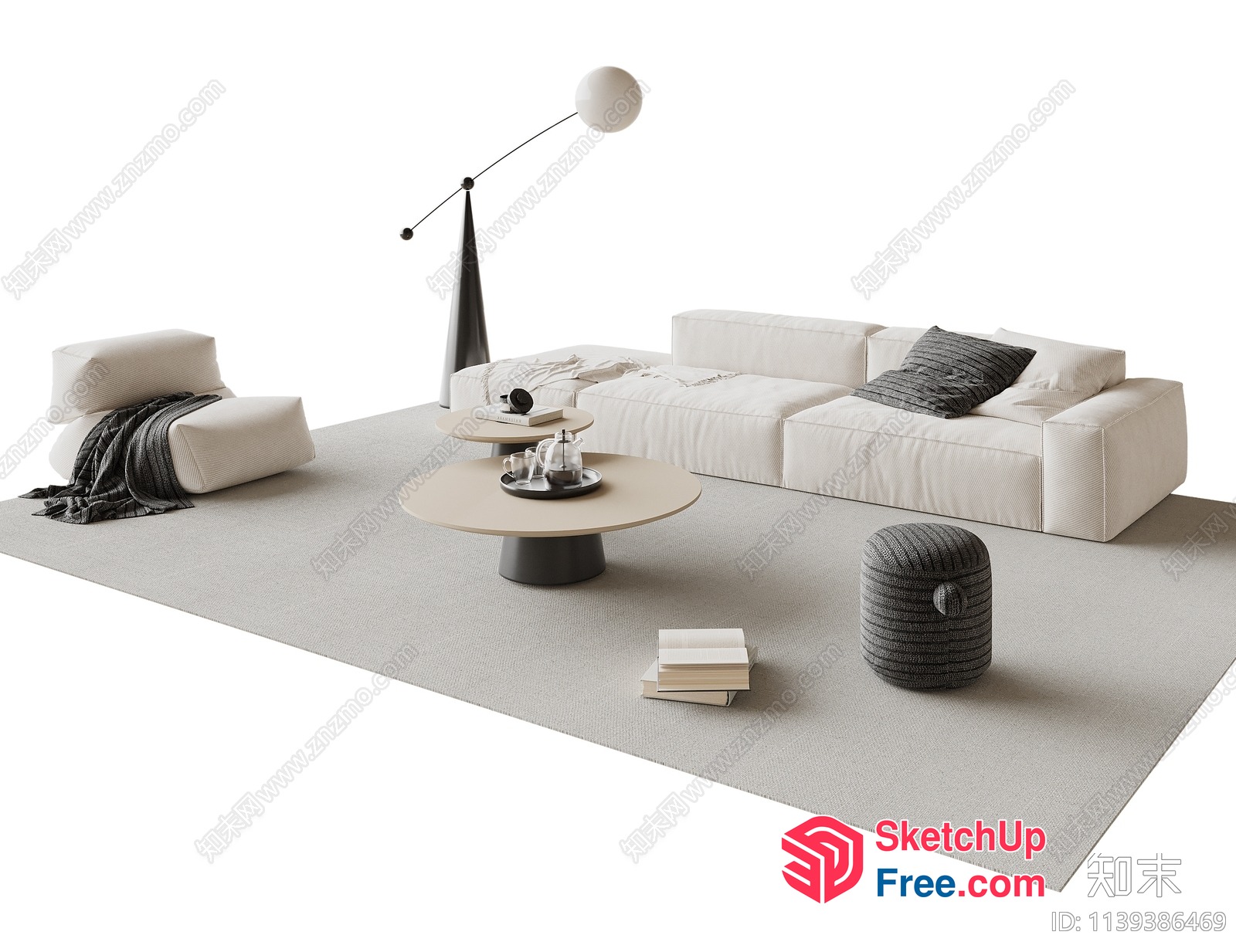 Minimalist Living Room With White Sofa And Coffee Table 3D SketchUp File