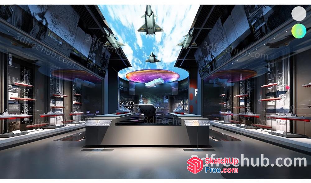 Futuristic Museum With Advanced Technology And Aircraft Exhibits 3D SketchUp File