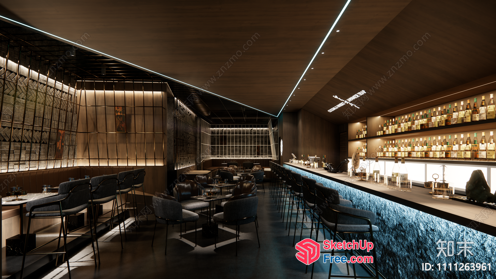 Modern Bar With Sleek Decor And Ambient Lighting 3D SketchUp File