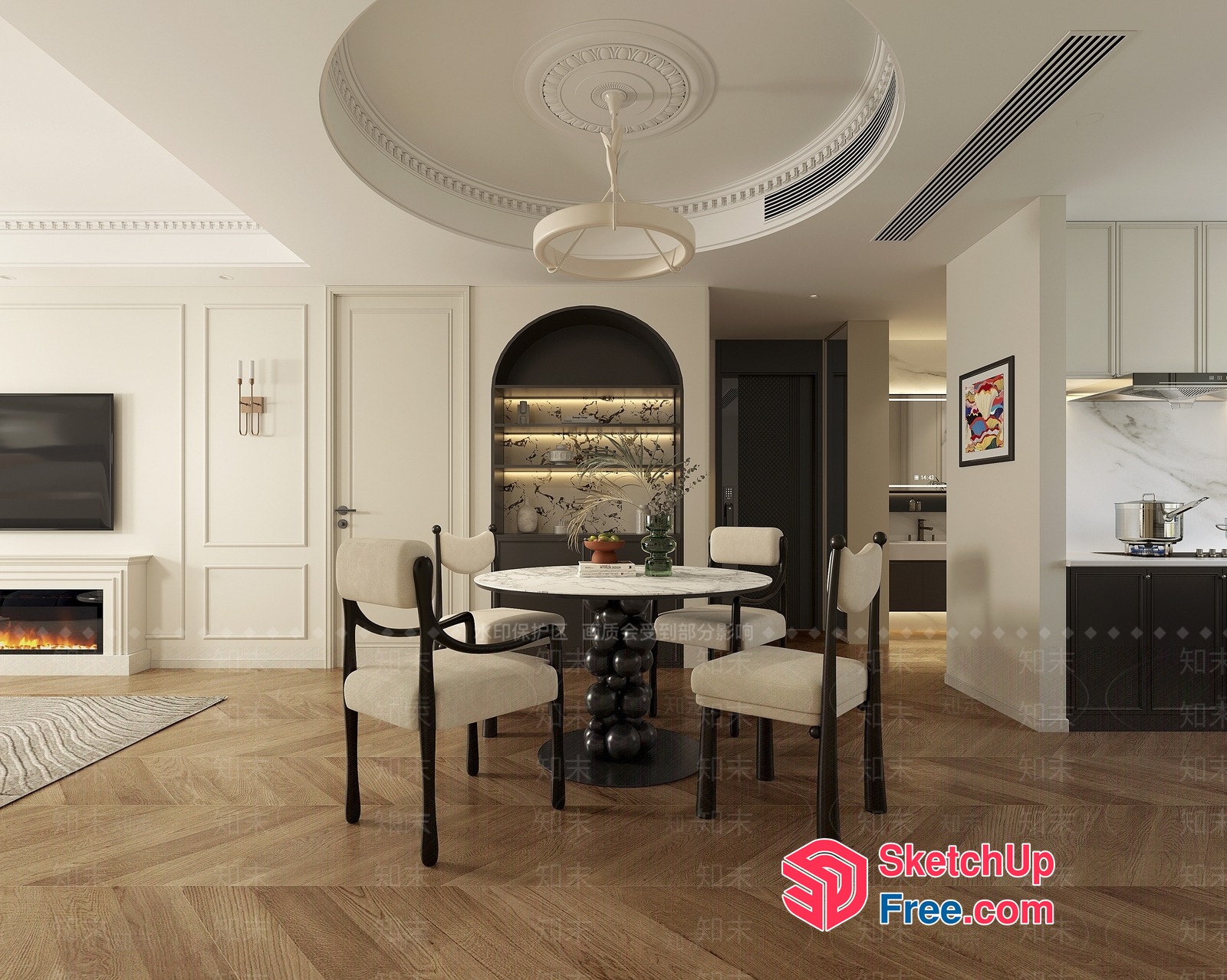 Elegant Dining Room With White Ceiling And Black Accents 3D SketchUp File