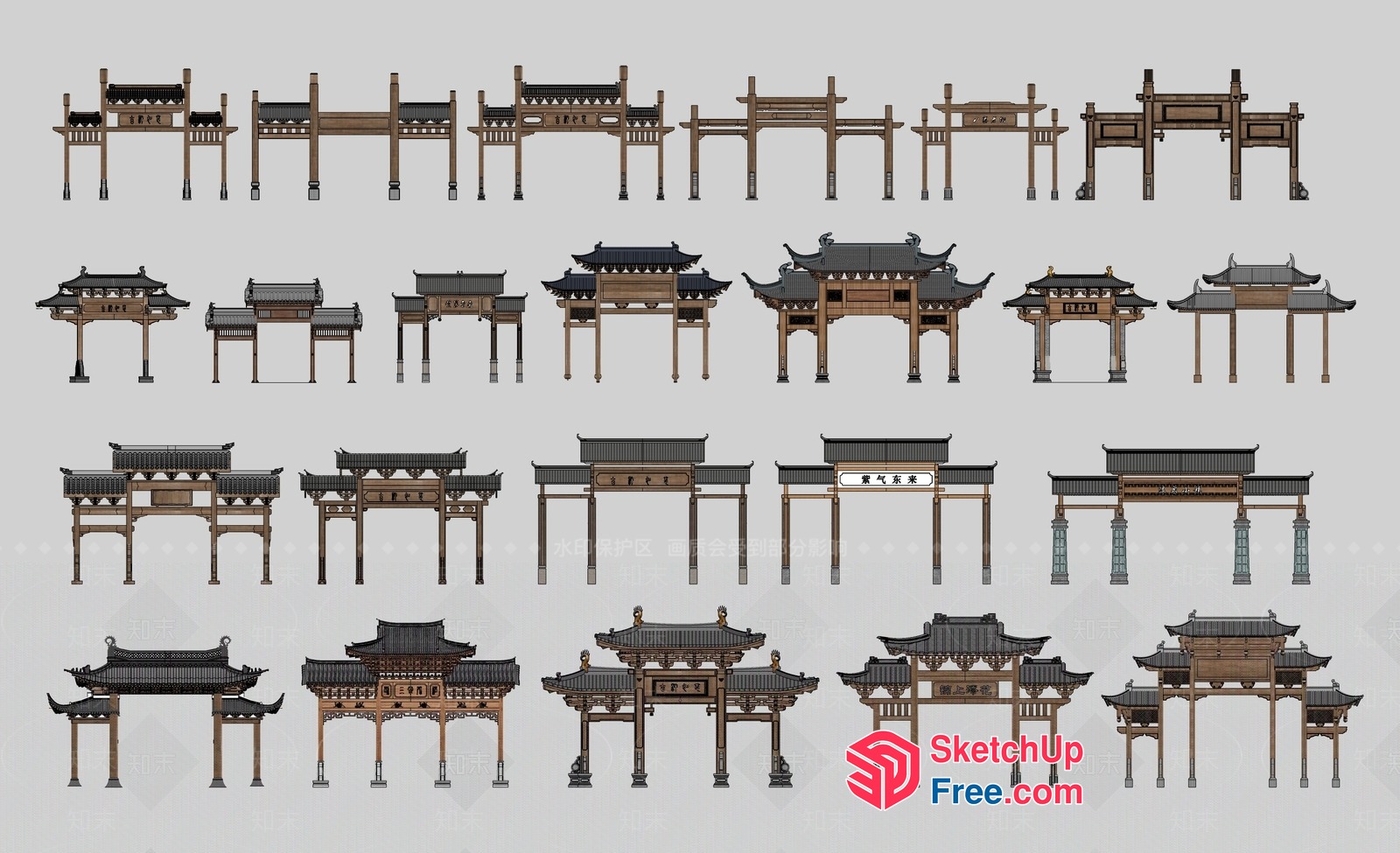 Asian-Inspired Architectural Elements 3D SketchUp File