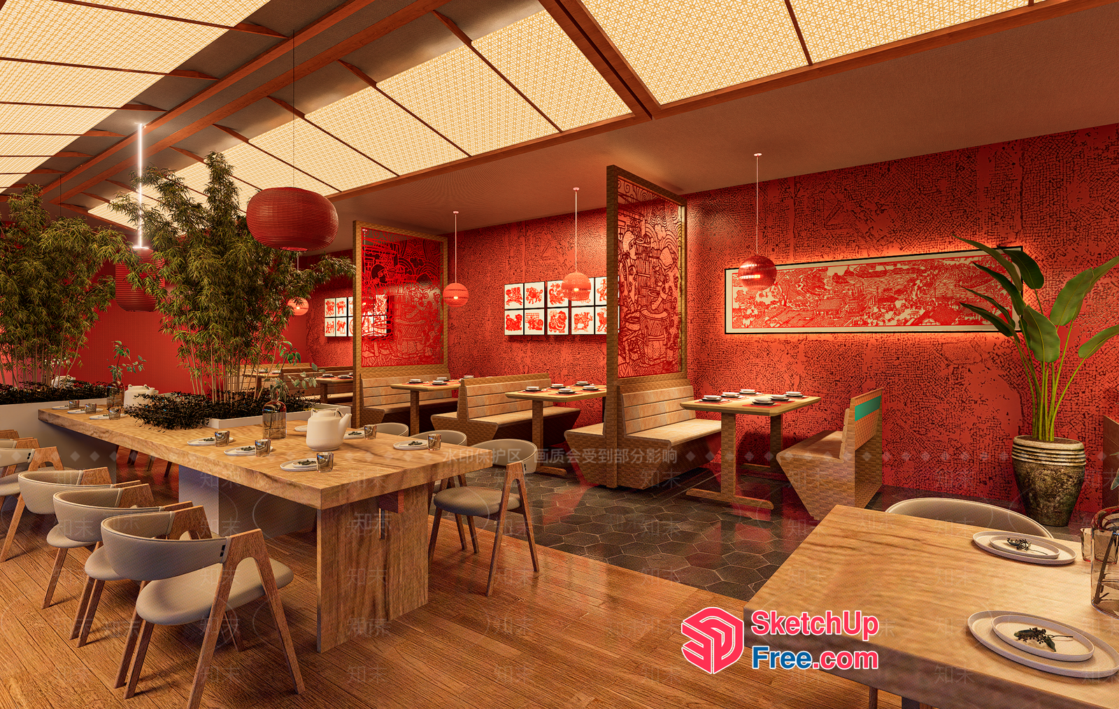 Chinese Style Restaurant Interior 3D SketchUp File