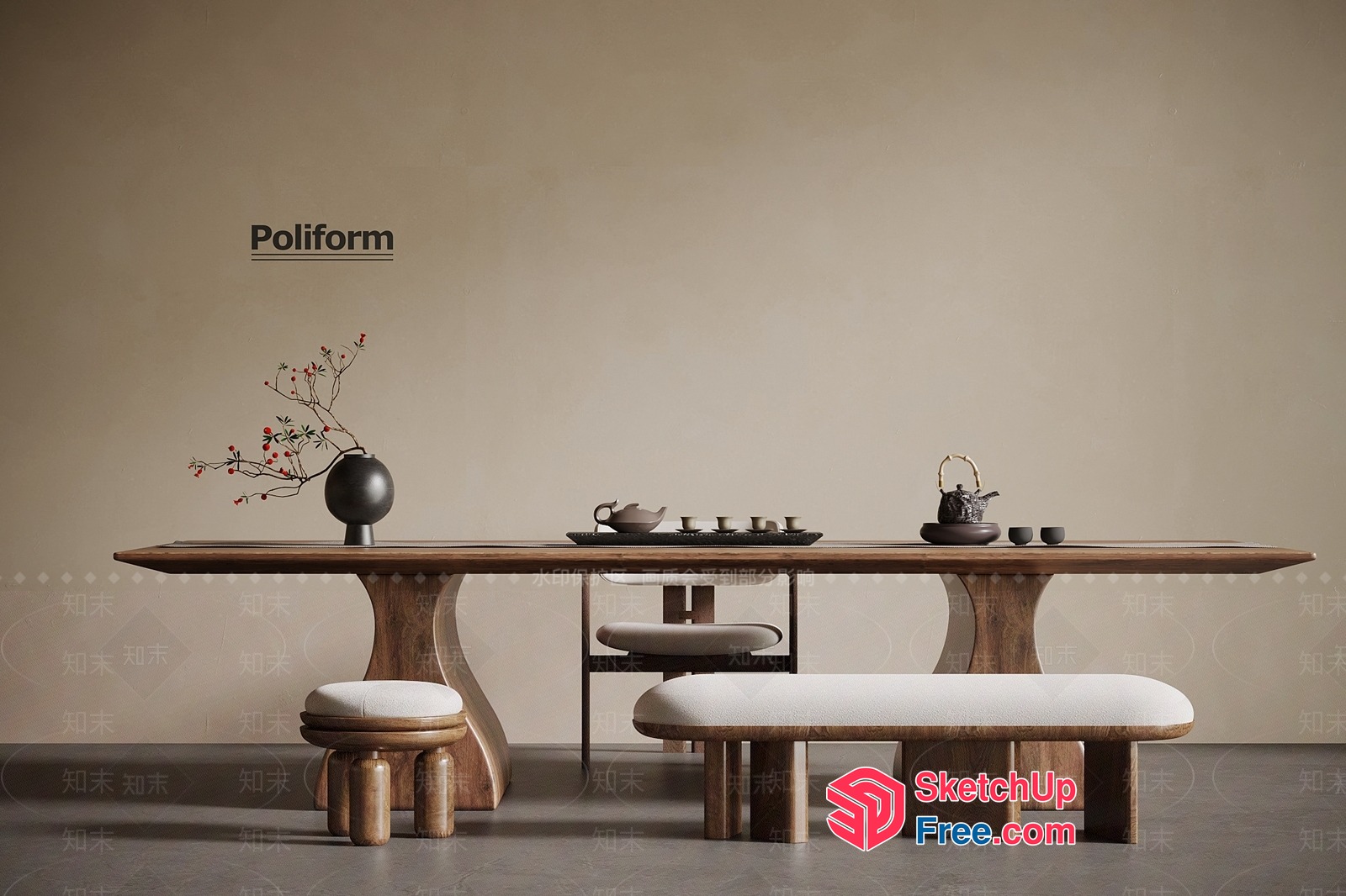 Poliform Minimalist Style Dining Table Set 3D SketchUp File