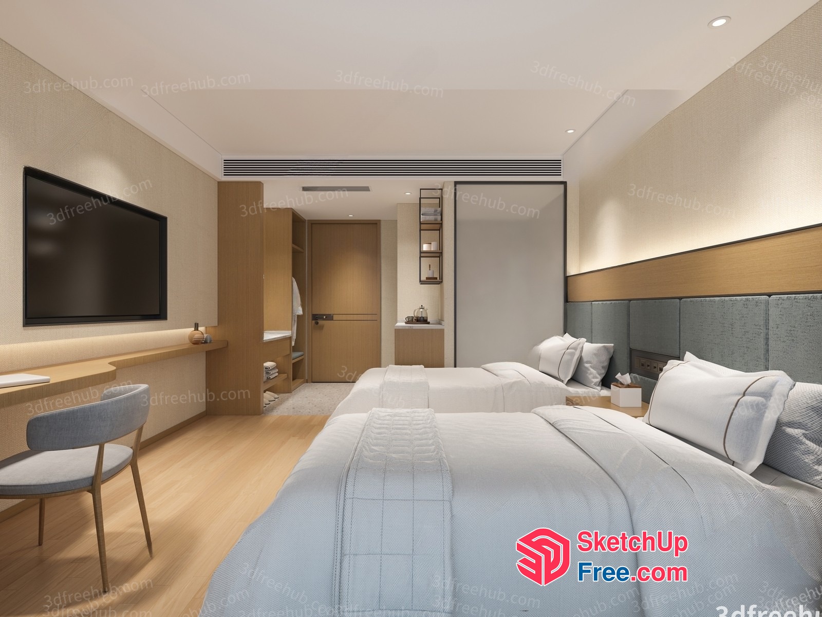 Modern Minimalist Hotel Room Interior Design 3D SketchUp File