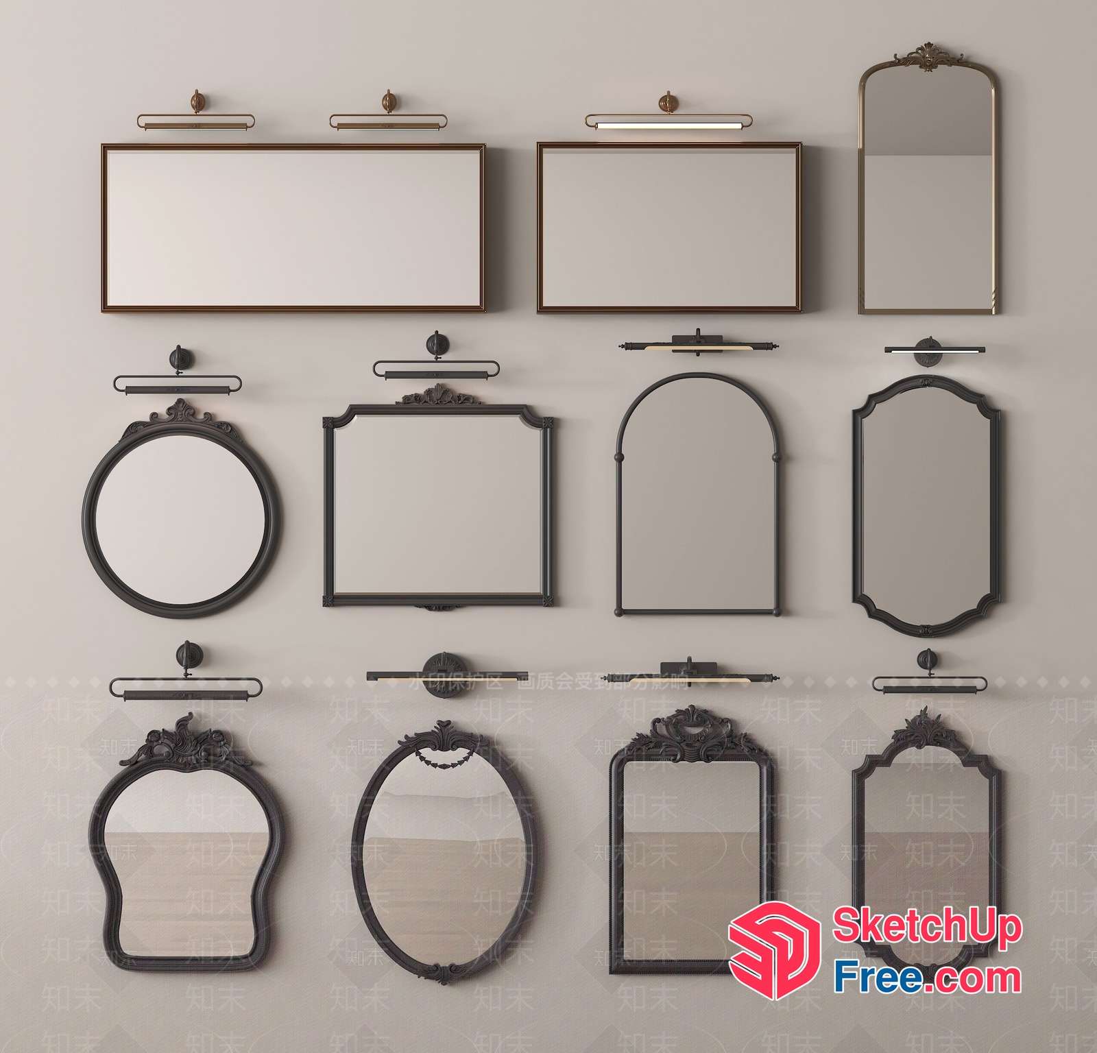 Ornate Wall Mirrors Collection 3D SketchUp File