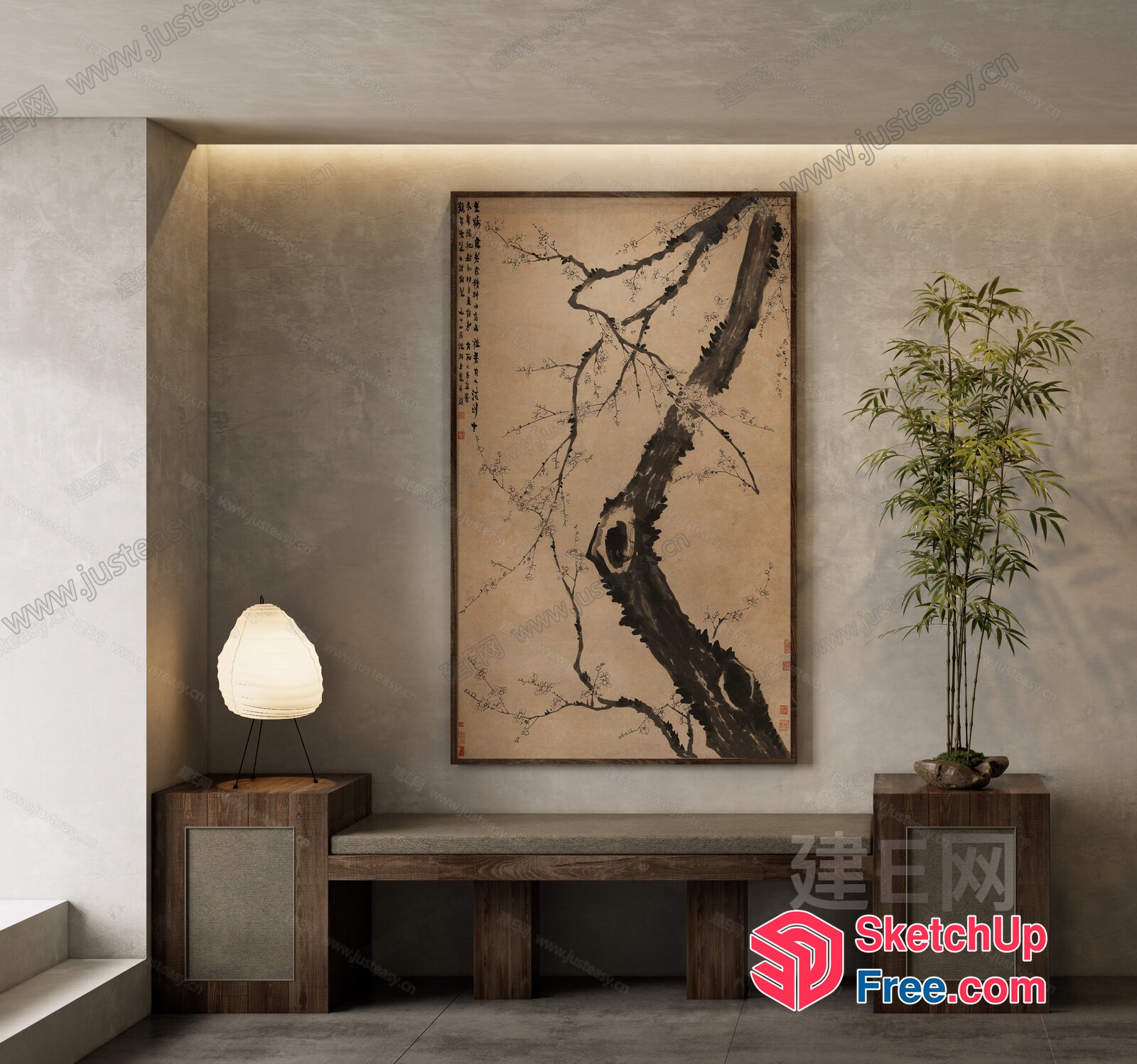 Elegant Japanese-Style Interior With Wabi-Sabi Artwork 3D SketchUp File