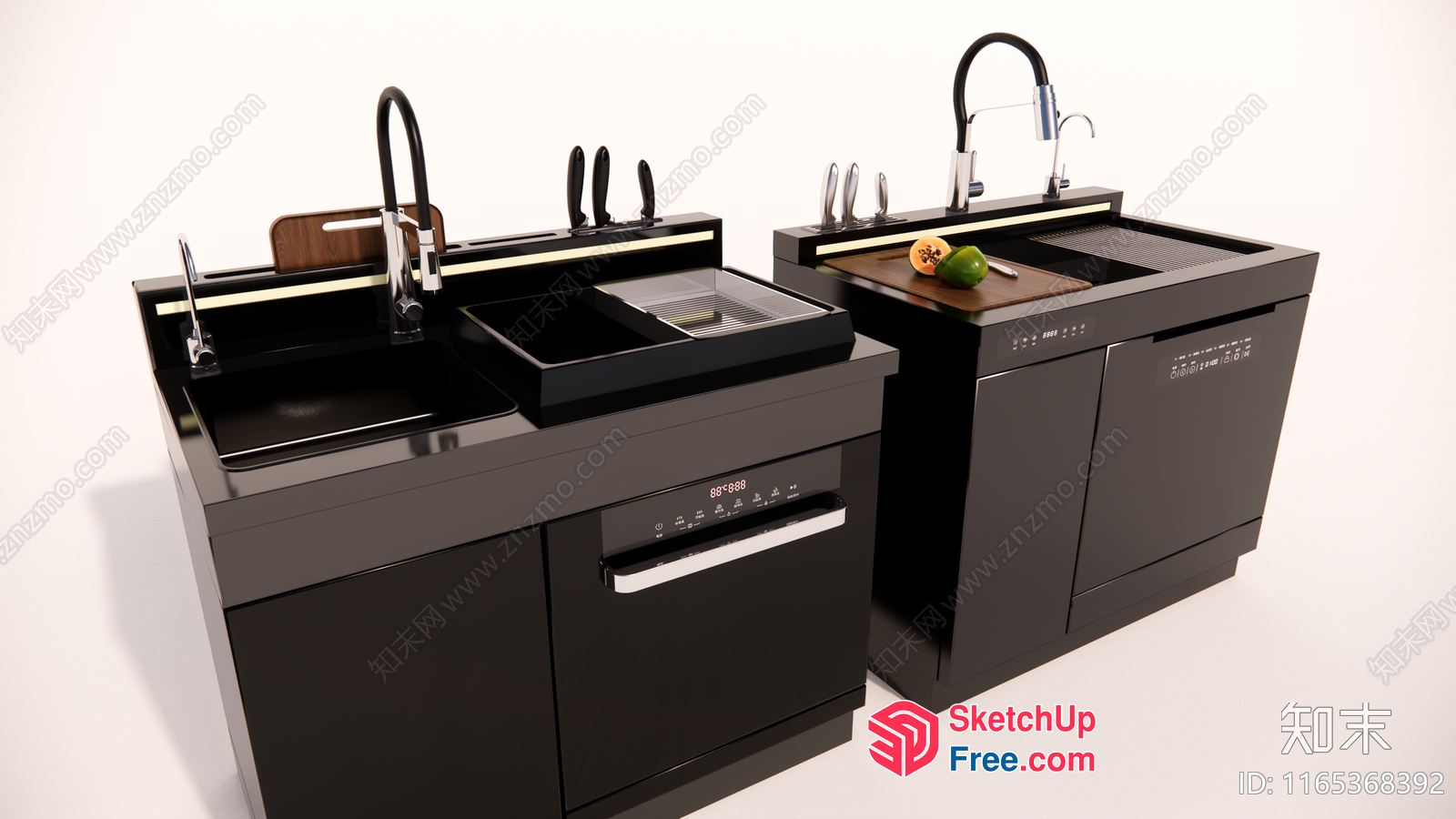 Modern Kitchen Island With Dual Sink And Dishwasher 3D SketchUp File