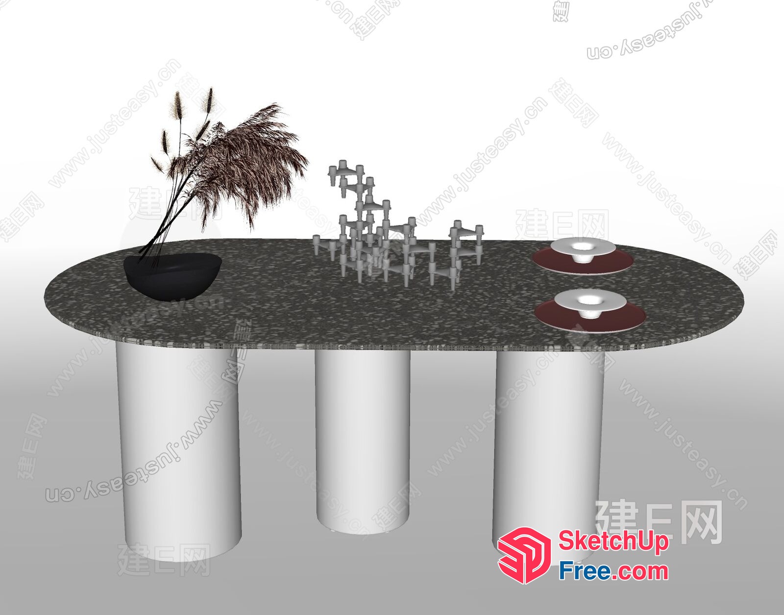Elegant Oval Table With Pillars And Ornate Decorations 3D SketchUp File