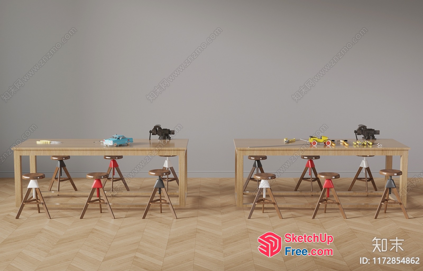 Modern Office Furniture With Classic Stools And Tables 3D SketchUp File