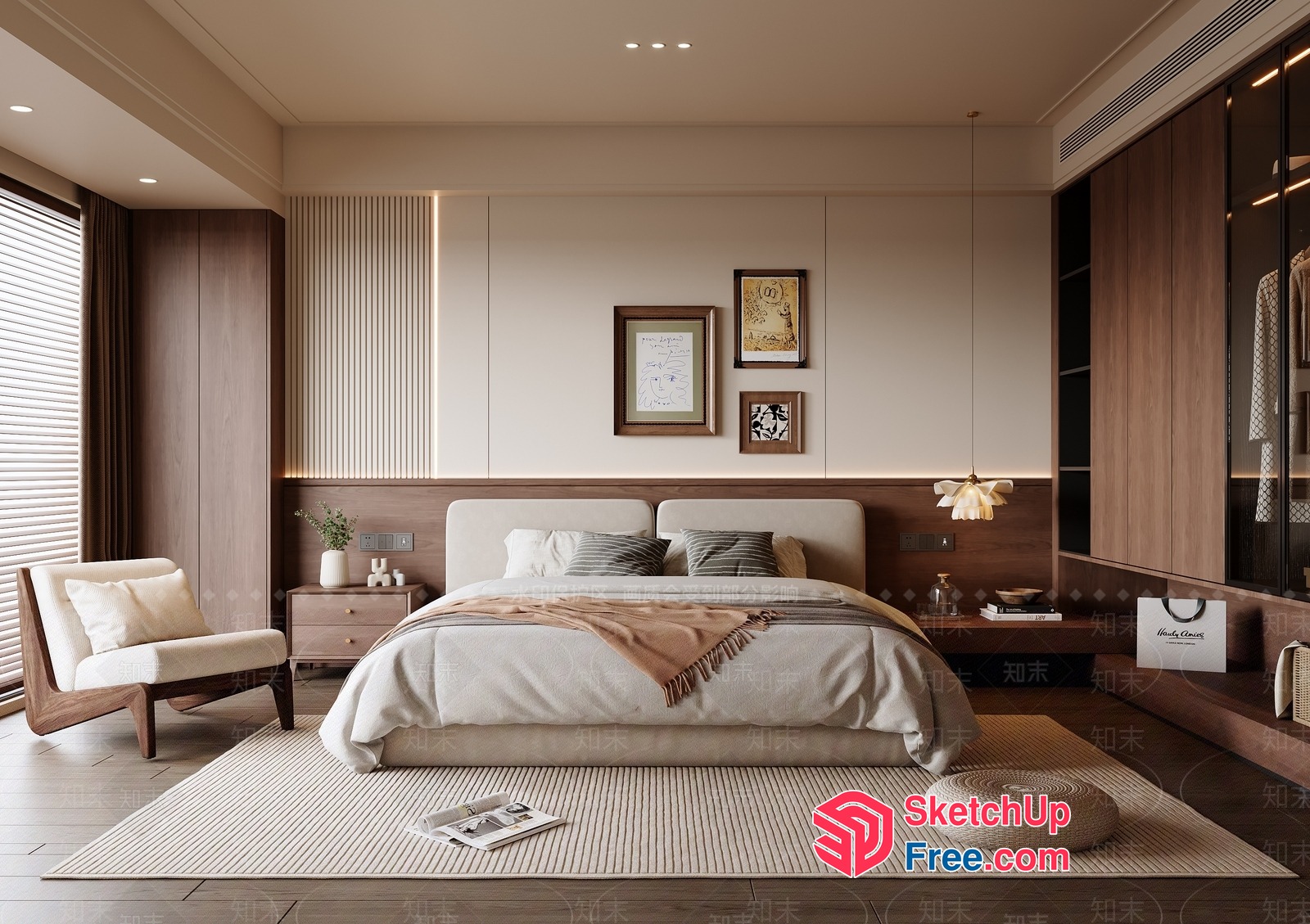Modern Minimalist Japanese Style Bedroom Interior 3D SketchUp File