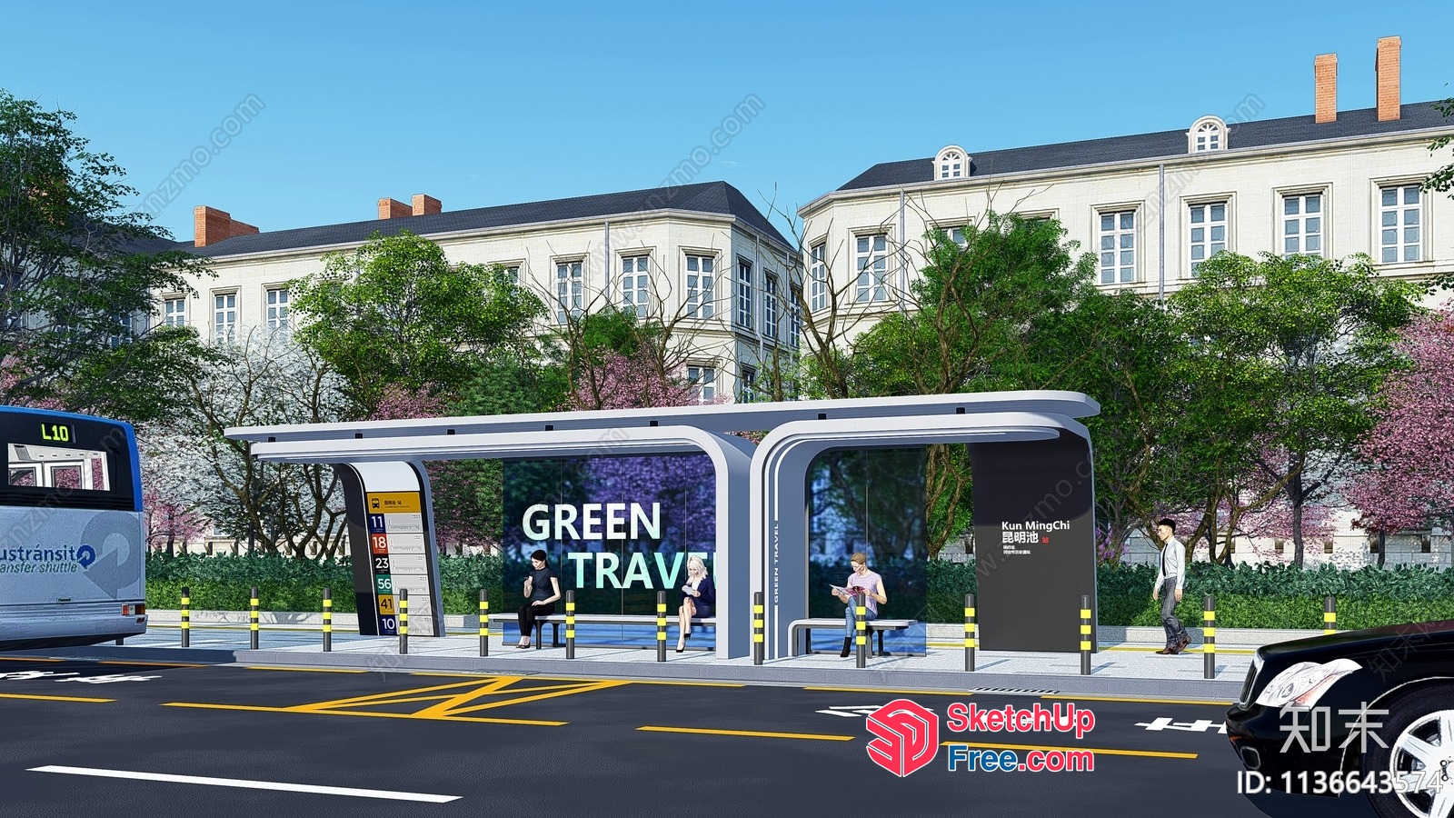 Green Travel Bus Stop 3D SketchUp File
