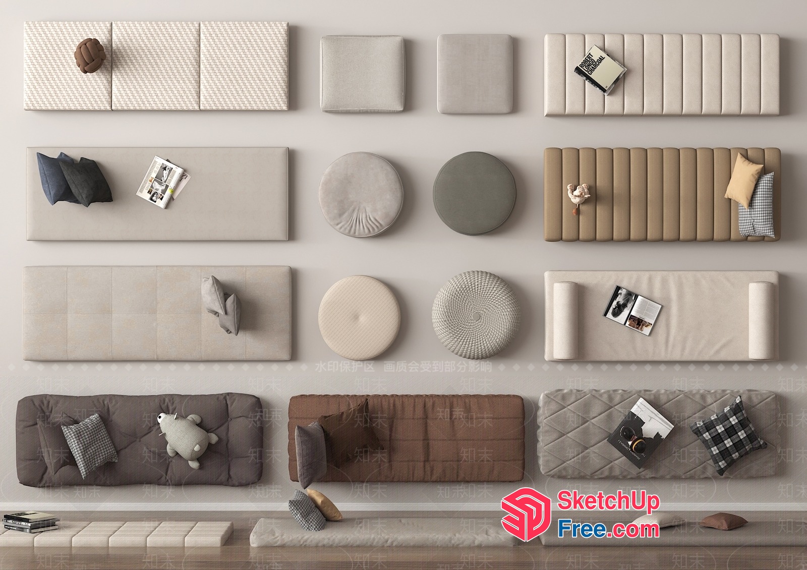 Modern Minimalist Japanese Style Living Room Furniture Collection 3D SketchUp File