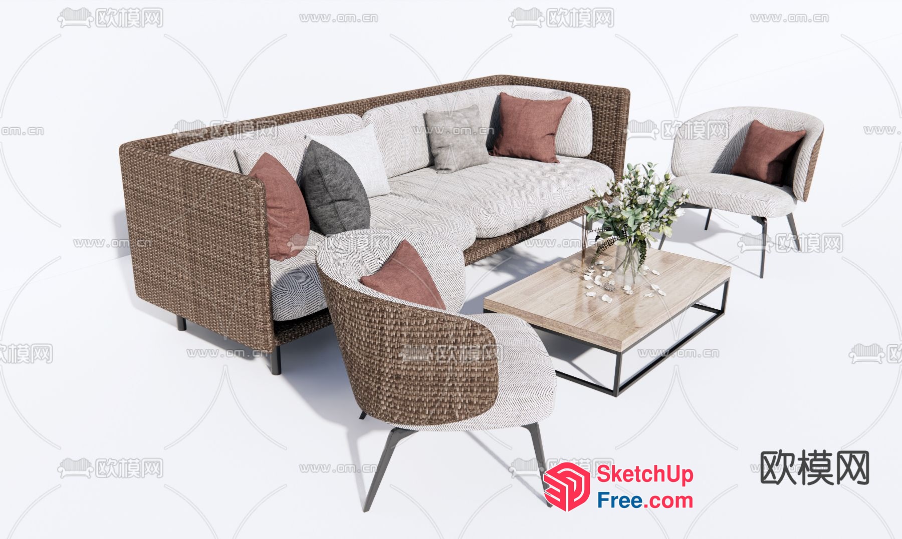 Modern Outdoor Rattan Furniture Set 3D SketchUp File