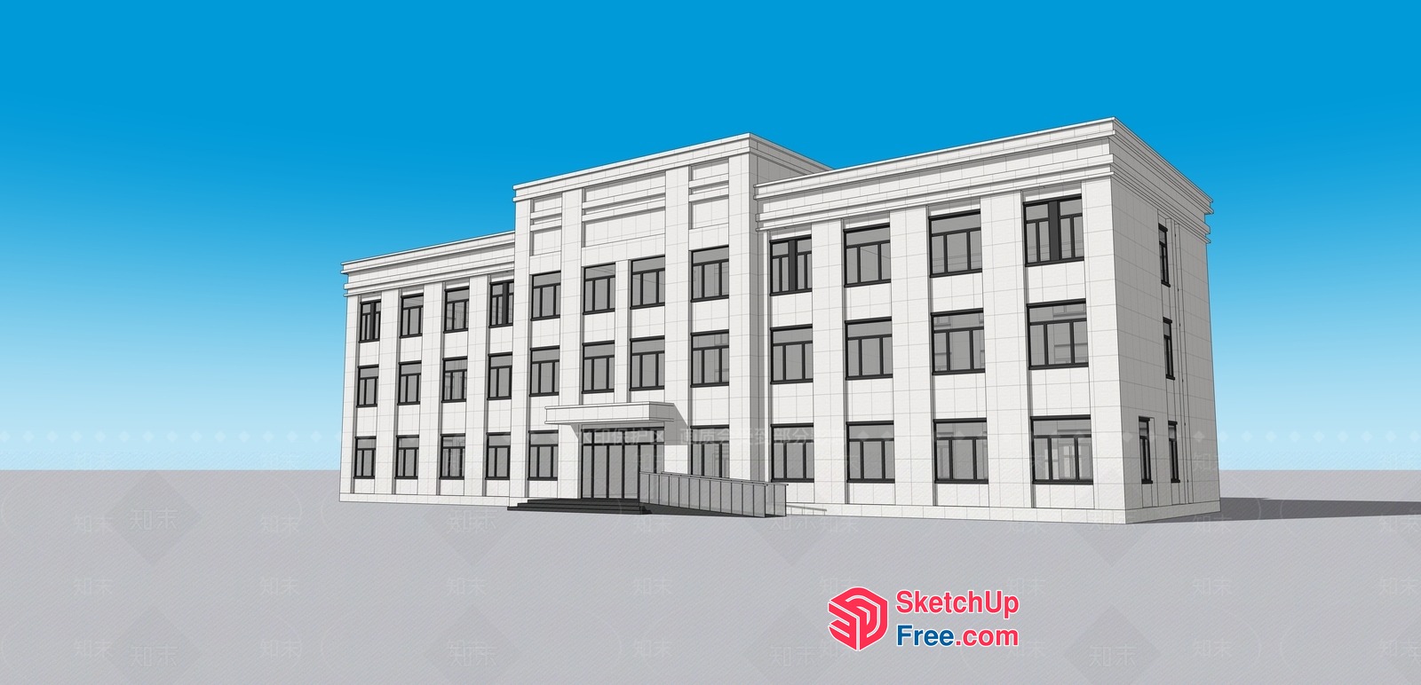White Exterior Building With Classic Moulding 3D SketchUp File