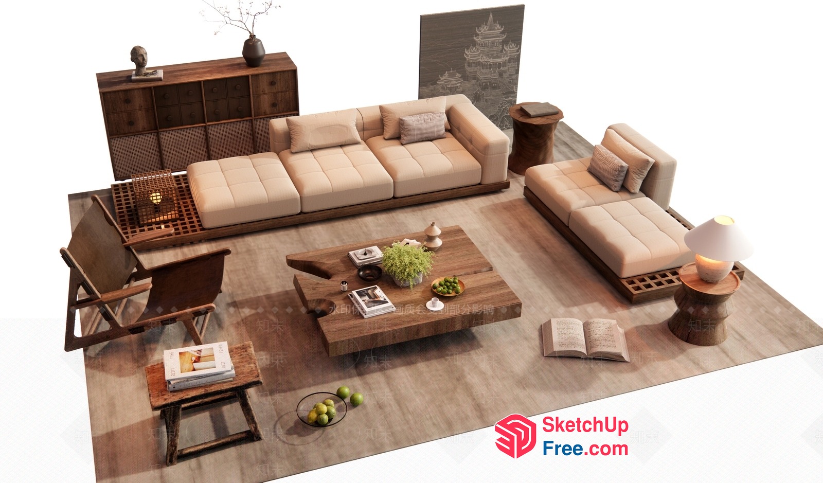 Modern Japanese-Inspired Living Room Furniture 3D SketchUp File
