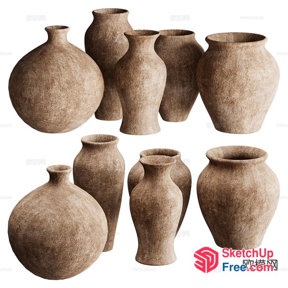 Set Of 10 Clay Vases In Various Shapes And Sizes 3D SketchUp File