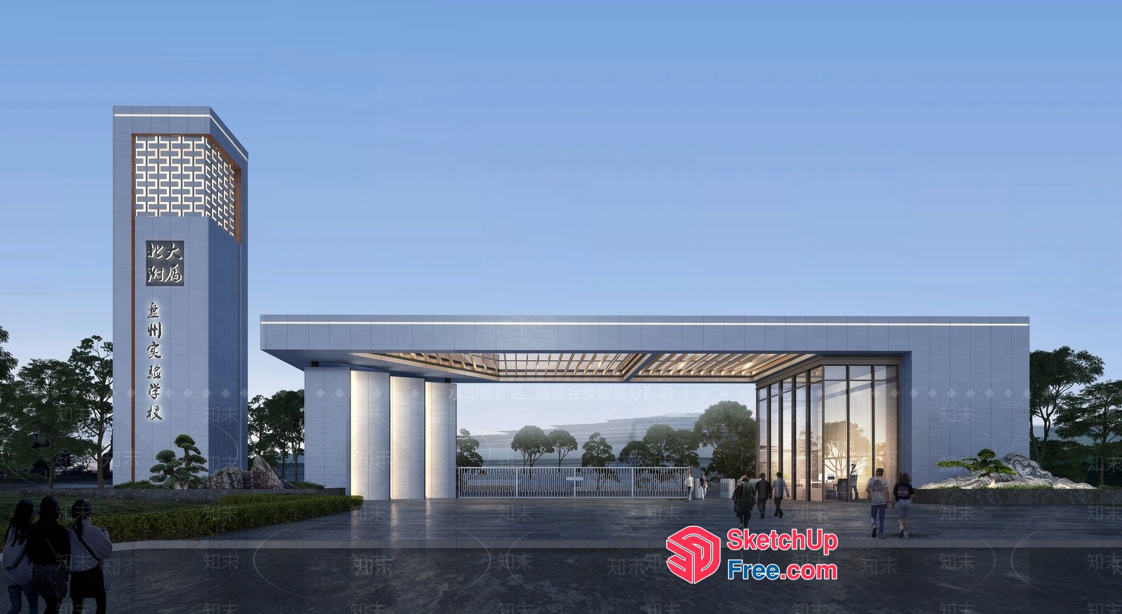 Entrance To A Modern Building With Asian-Inspired Architecture 3D SketchUp File