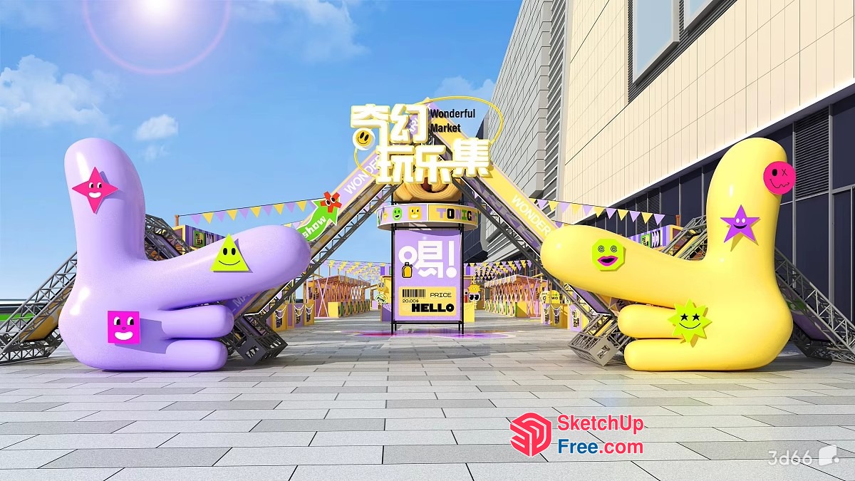 Vibrant Street Market Scene 3D SketchUp File