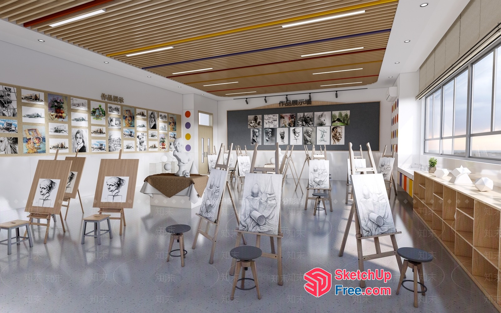 Art Studio With Easel And Painting Displays 3D SketchUp File