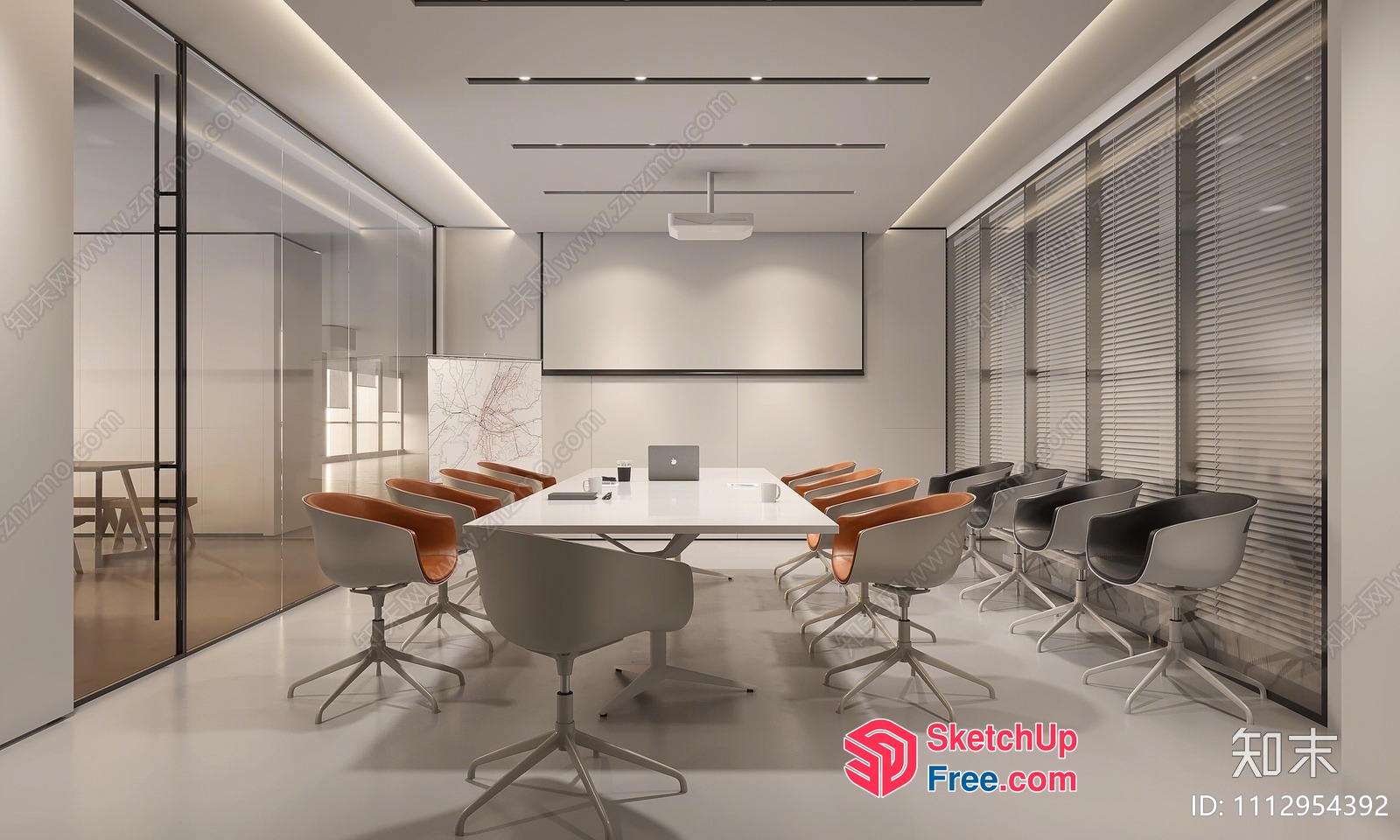 Modern Office Meeting Room With Sleek White Furniture And Glass Walls 3D SketchUp File