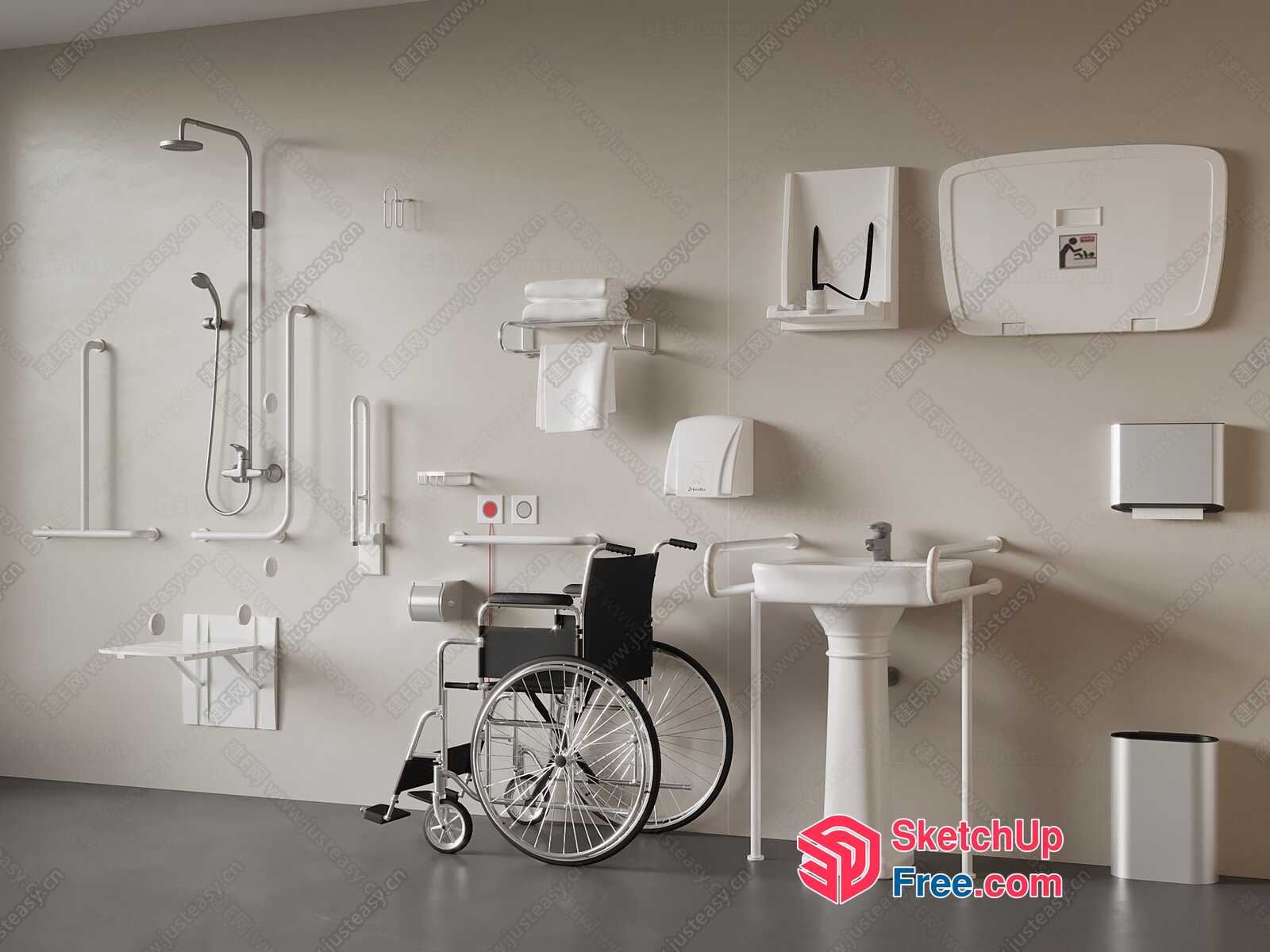 Modern Bathroom Accessibility Features 3D SketchUp File