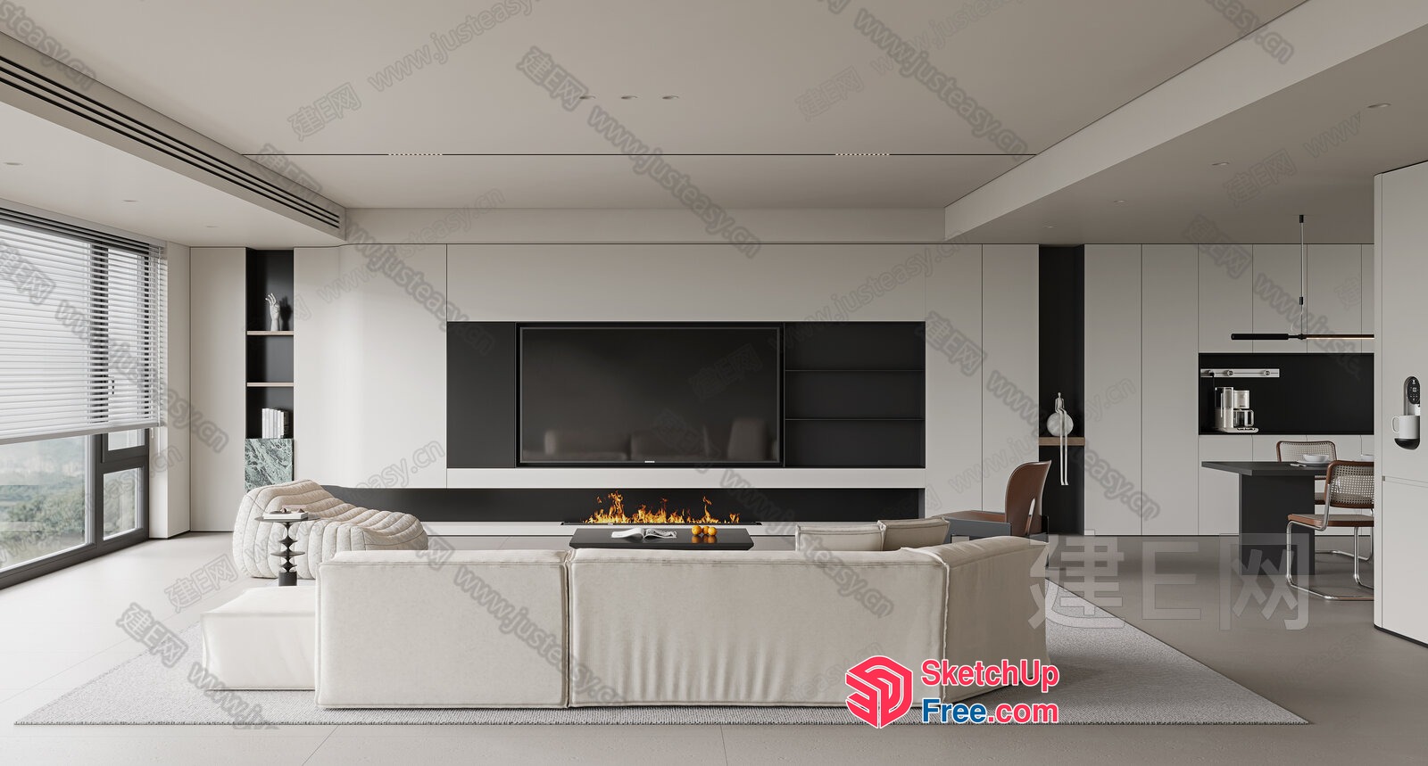 Minimalist Modern Living Room With Fireplace And Tv 3D SketchUp File