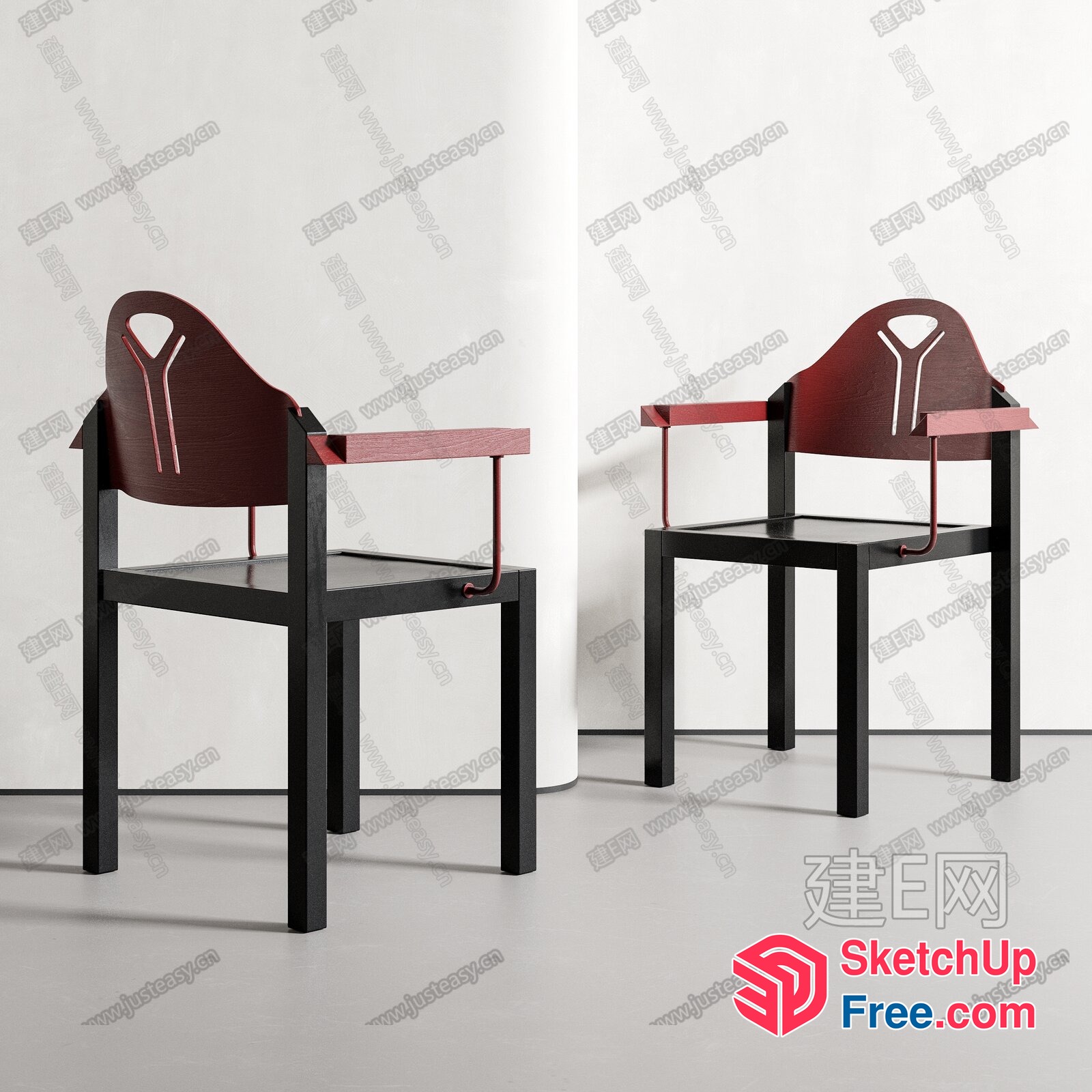 Modern Minimalist Chairs With Red Accents 3D SketchUp File
