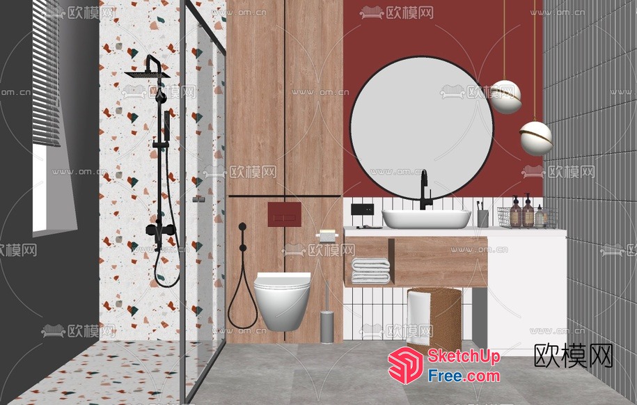 Modern Bathroom Interior Design With Earthy Tones 3D SketchUp File