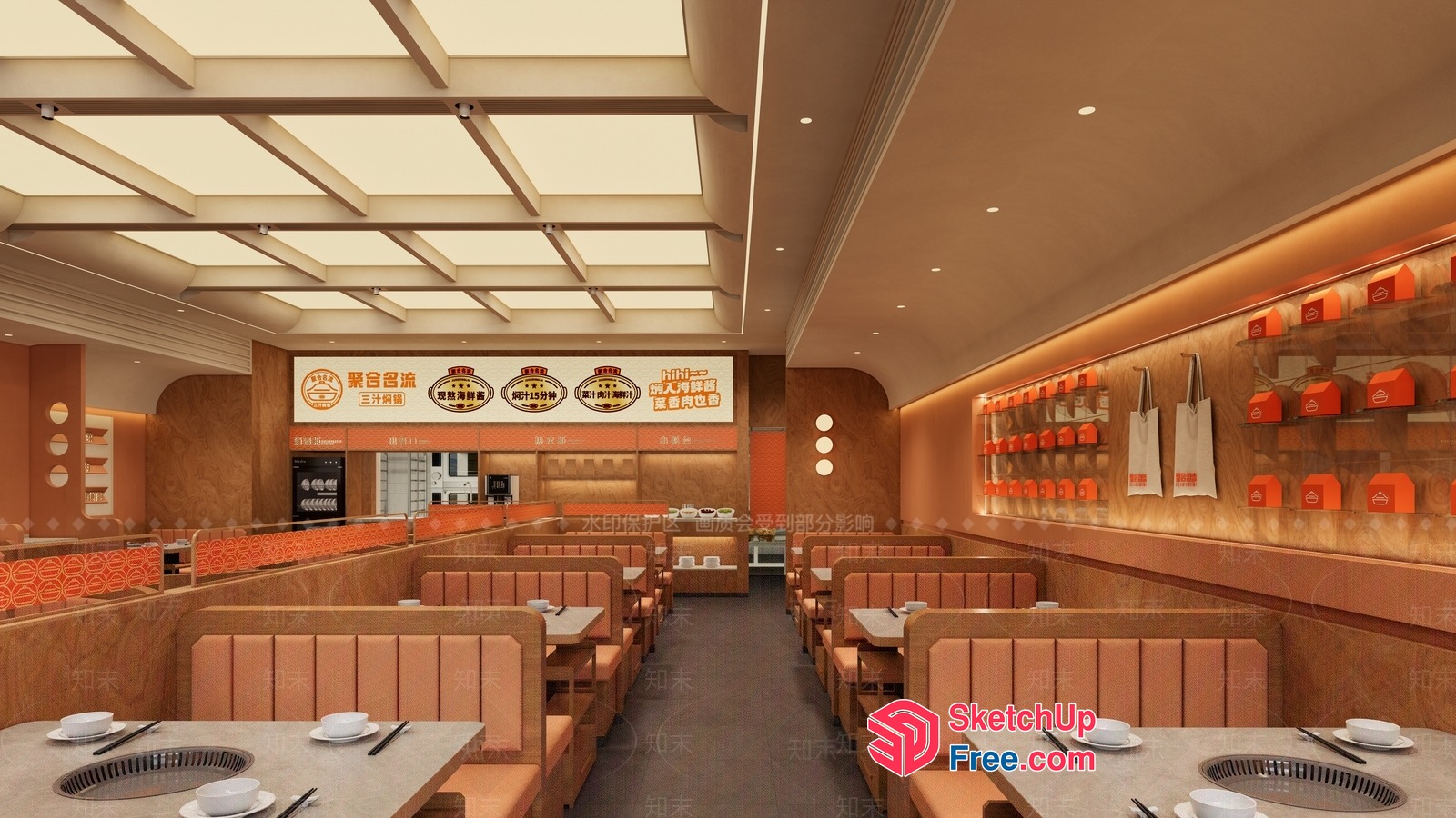 Modern Restaurant Interior With Warm Lighting And Cozy Seating 3D SketchUp File