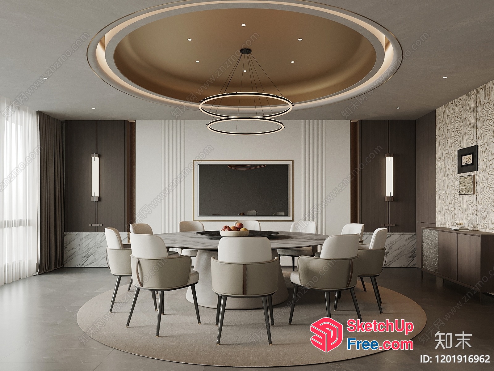 Modern Round Dining Room With Circular Chandelier 3D SketchUp File