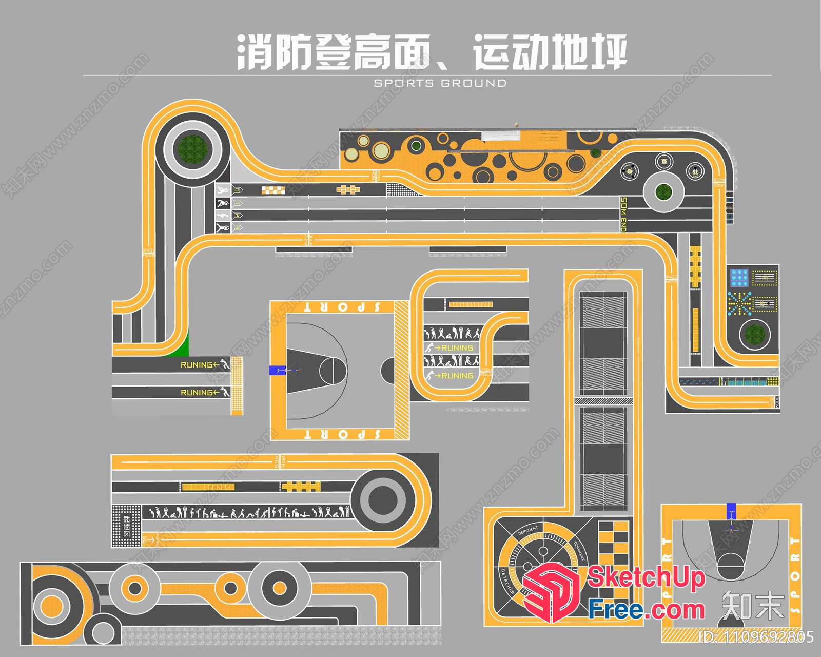 Sports Ground With Basketball Courts And Running Tracks 3D SketchUp File