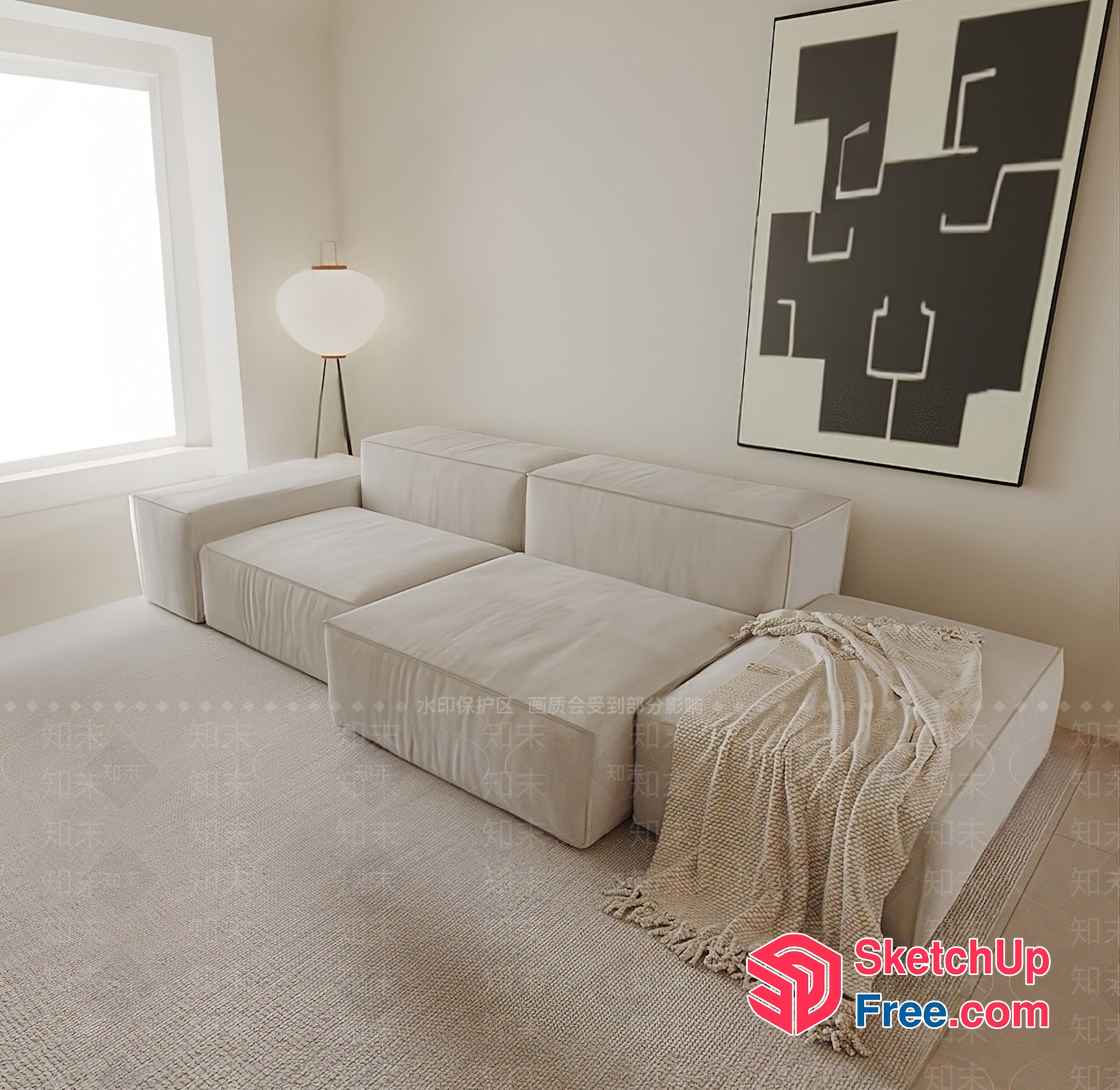 Modern Minimalist White Living Room Interior 3D SketchUp File