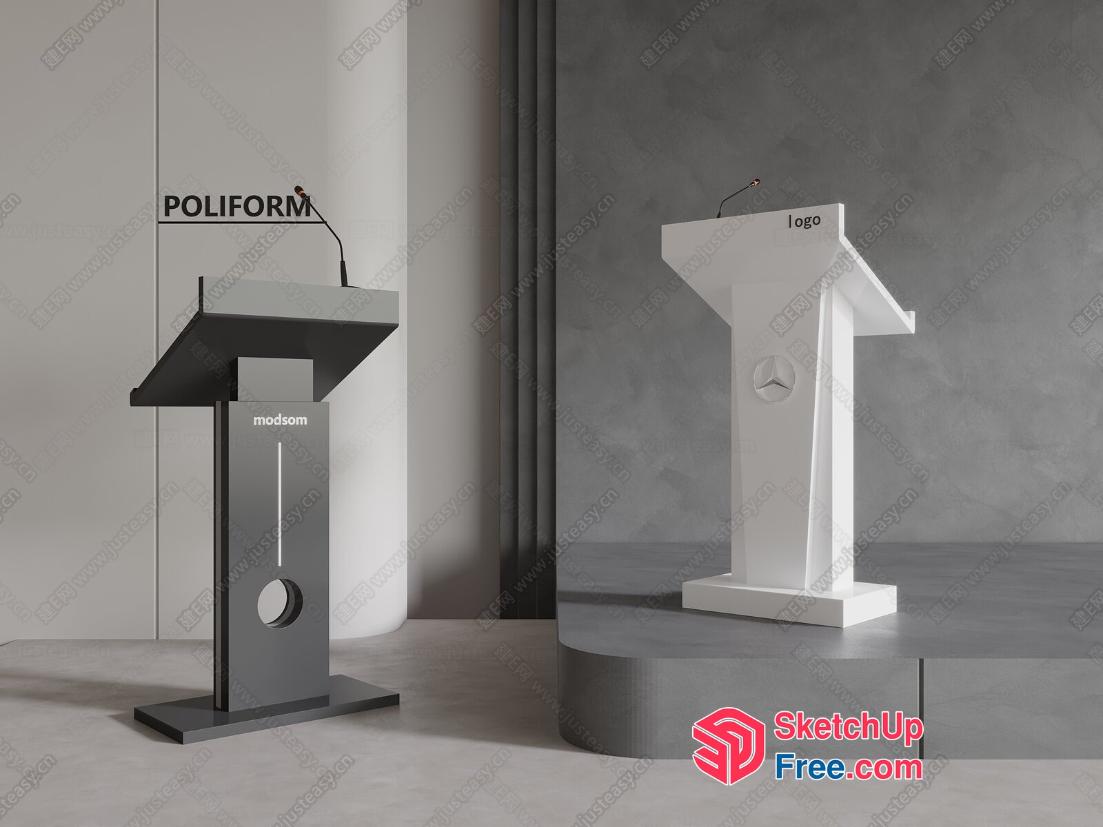 Modern Podiums With Sleek Designs And Microphones 3D SketchUp File