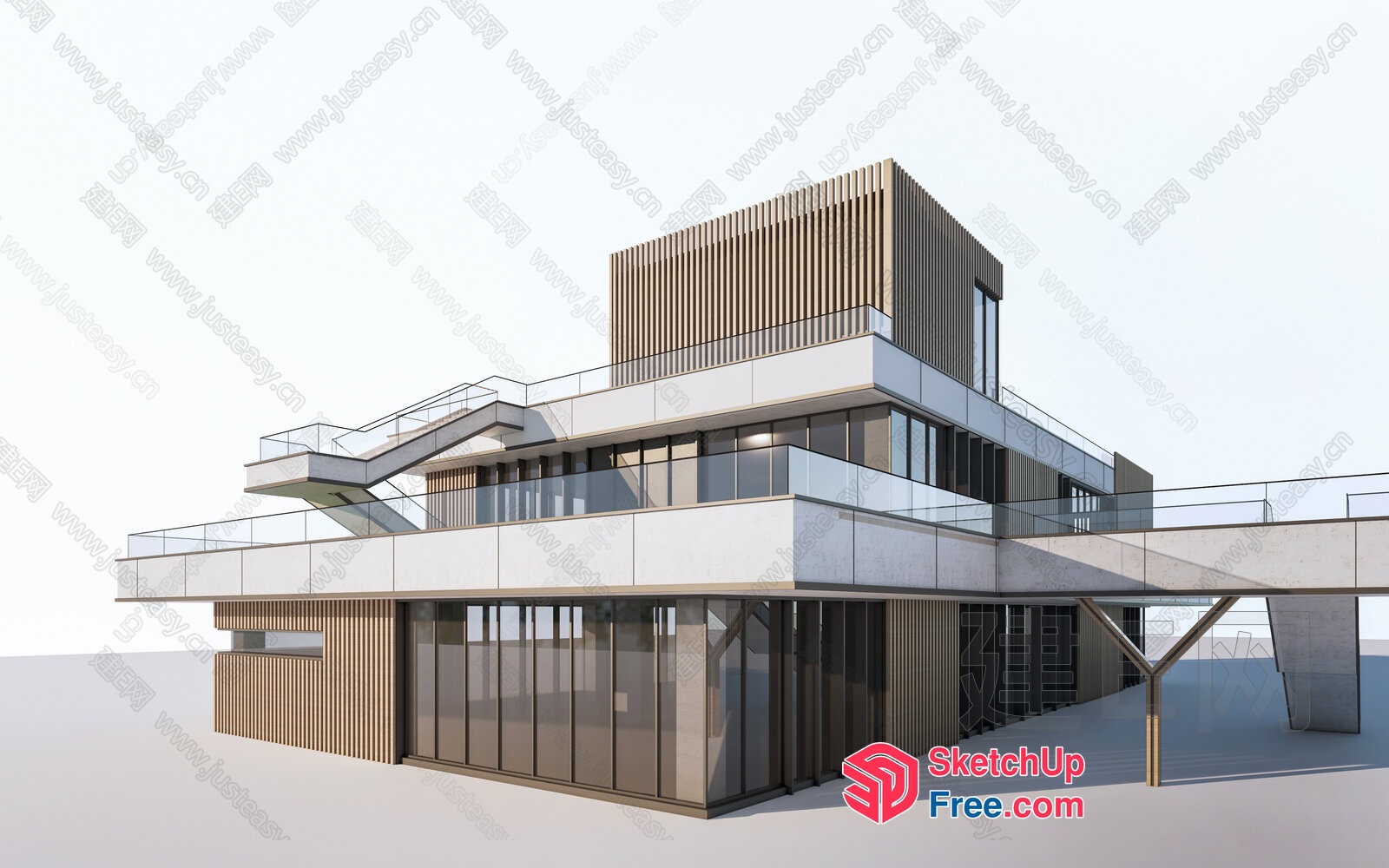 Modern Glass Curtain Wall And Staircase Exterior 3D SketchUp File