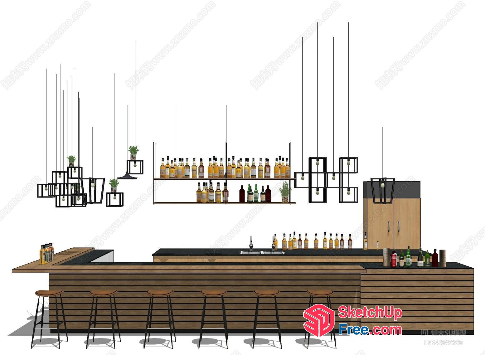 Modern Bar With Sleek Counter And Hanging Lighting 3D SketchUp File