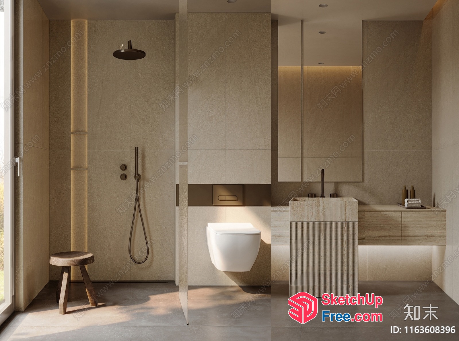 Modern Bathroom With Neutral Color Scheme And Sleek Fixtures 3D SketchUp File
