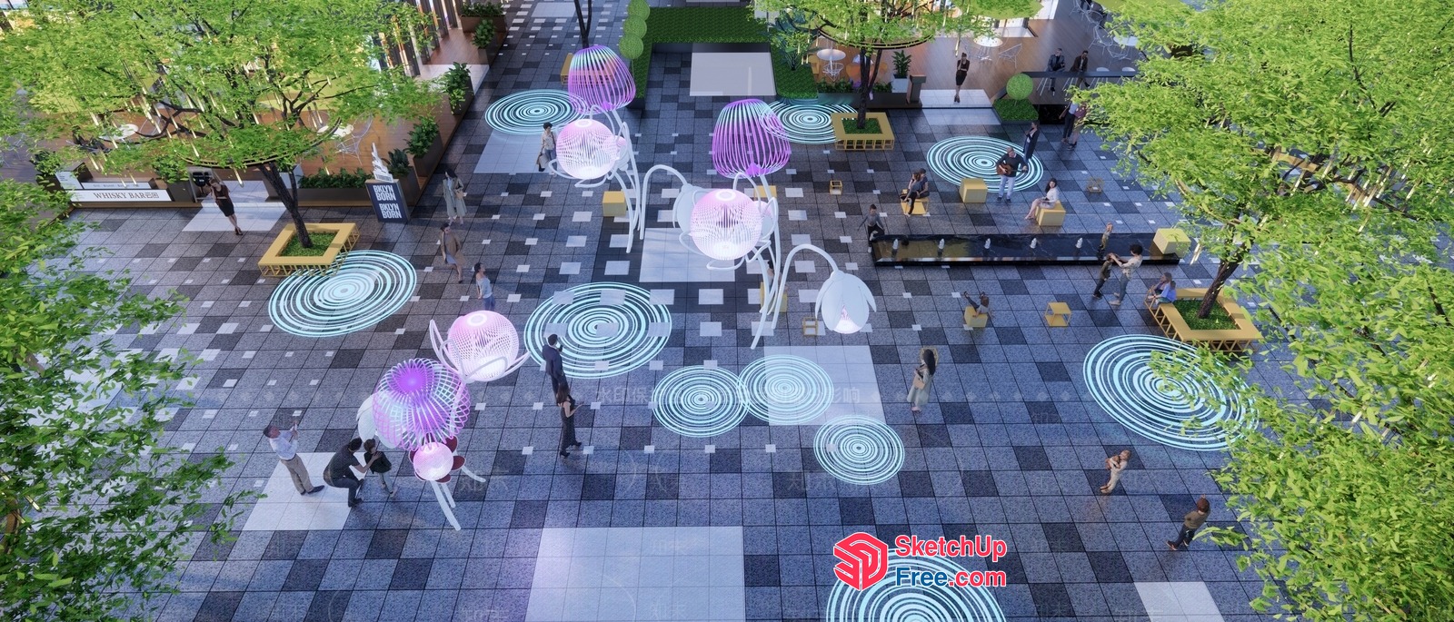 Futuristic Urban Plaza With Whimsical Lighting 3D SketchUp File