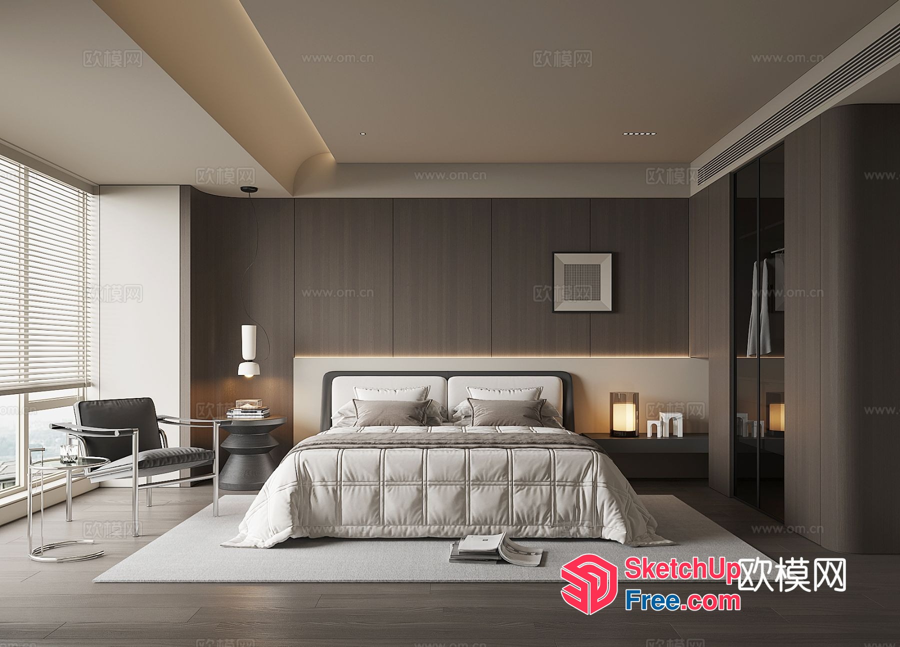 Modern Minimalist Bedroom With Neutral Color Scheme 3D SketchUp File