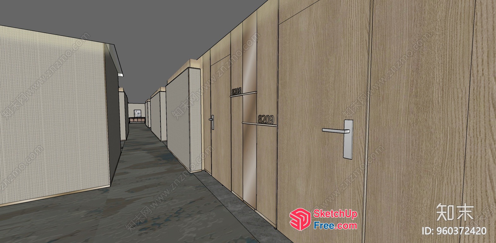 Hallway With Doors And Railing 3D SketchUp File