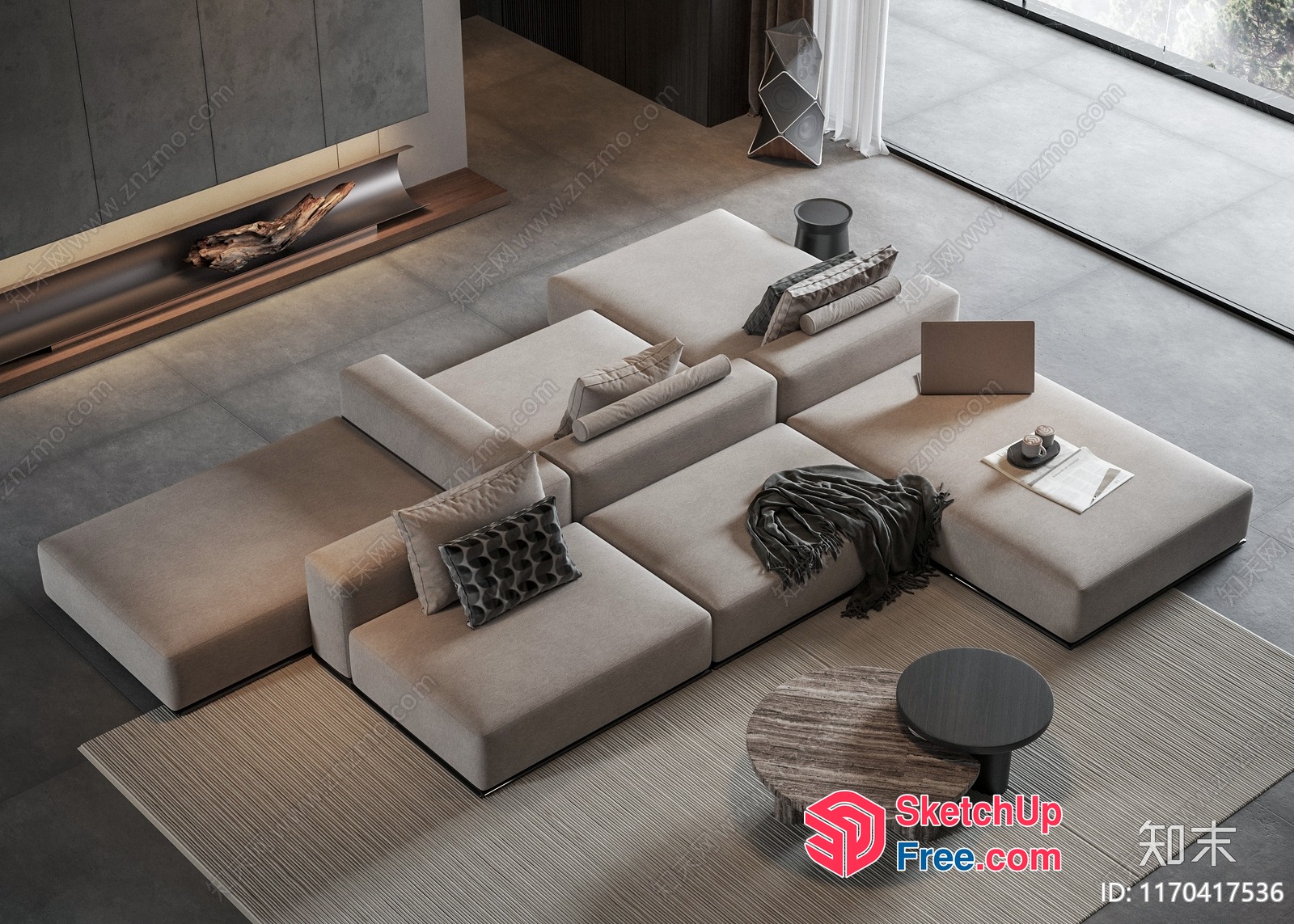 Modern Minimalist Living Room With Beige Furniture 3D SketchUp File