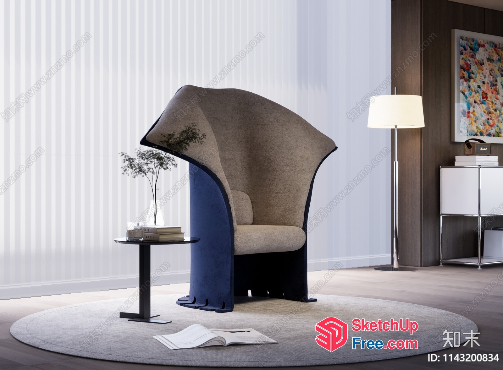 Modern Minimalist Living Room With A Unique Chair 3D SketchUp File